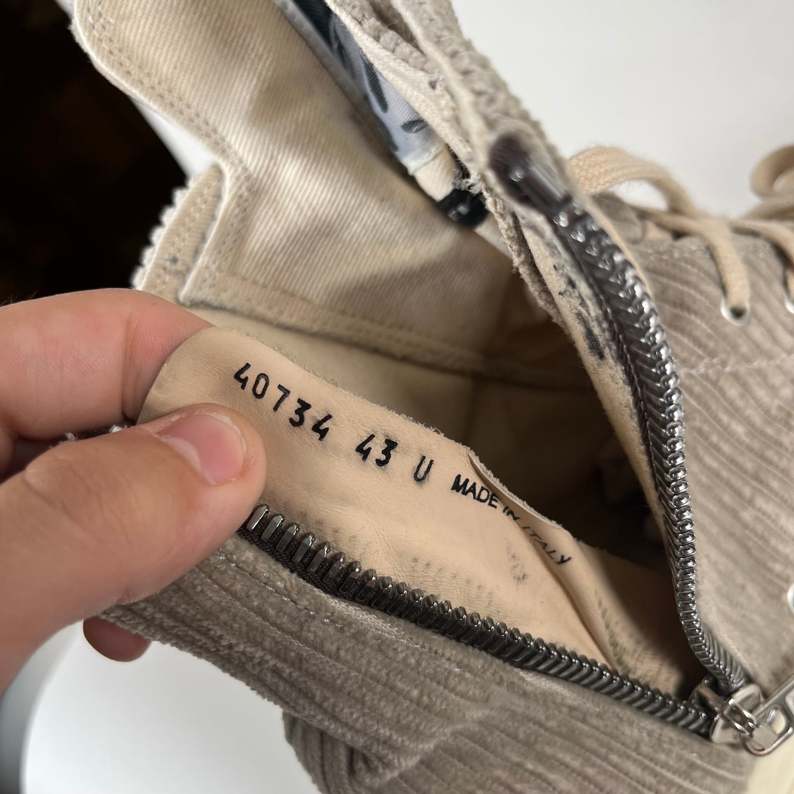 Rick Owens Gray Corduroy Ramones Size 43