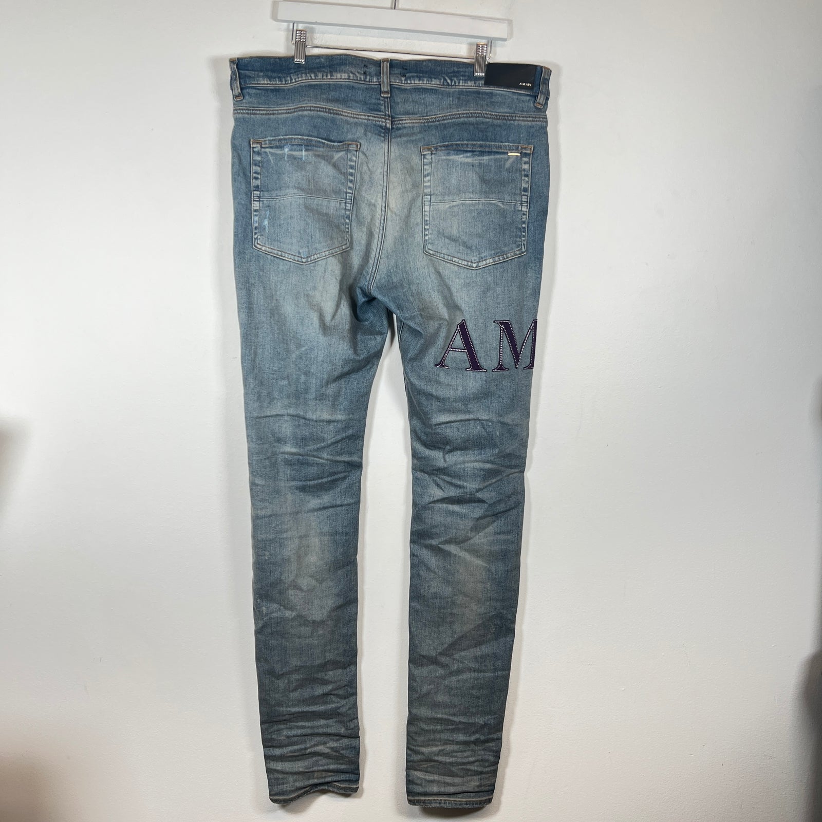 Amiri Lightwash Purple Serif Thigh Logo Jeans Size 38