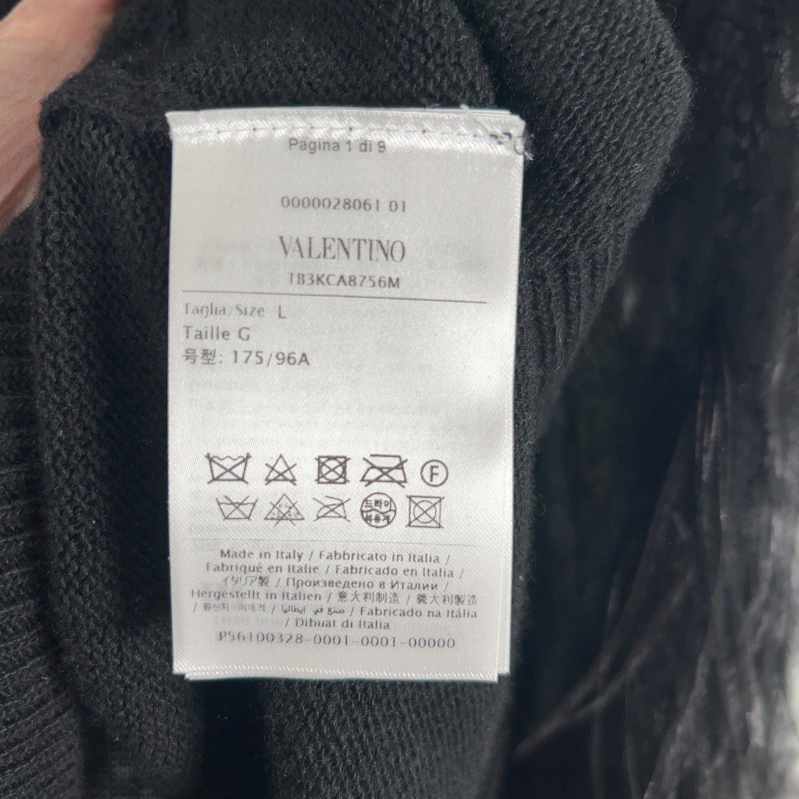Valentino Black Cashmere Knit Feather Sleeved Crewneck Size L