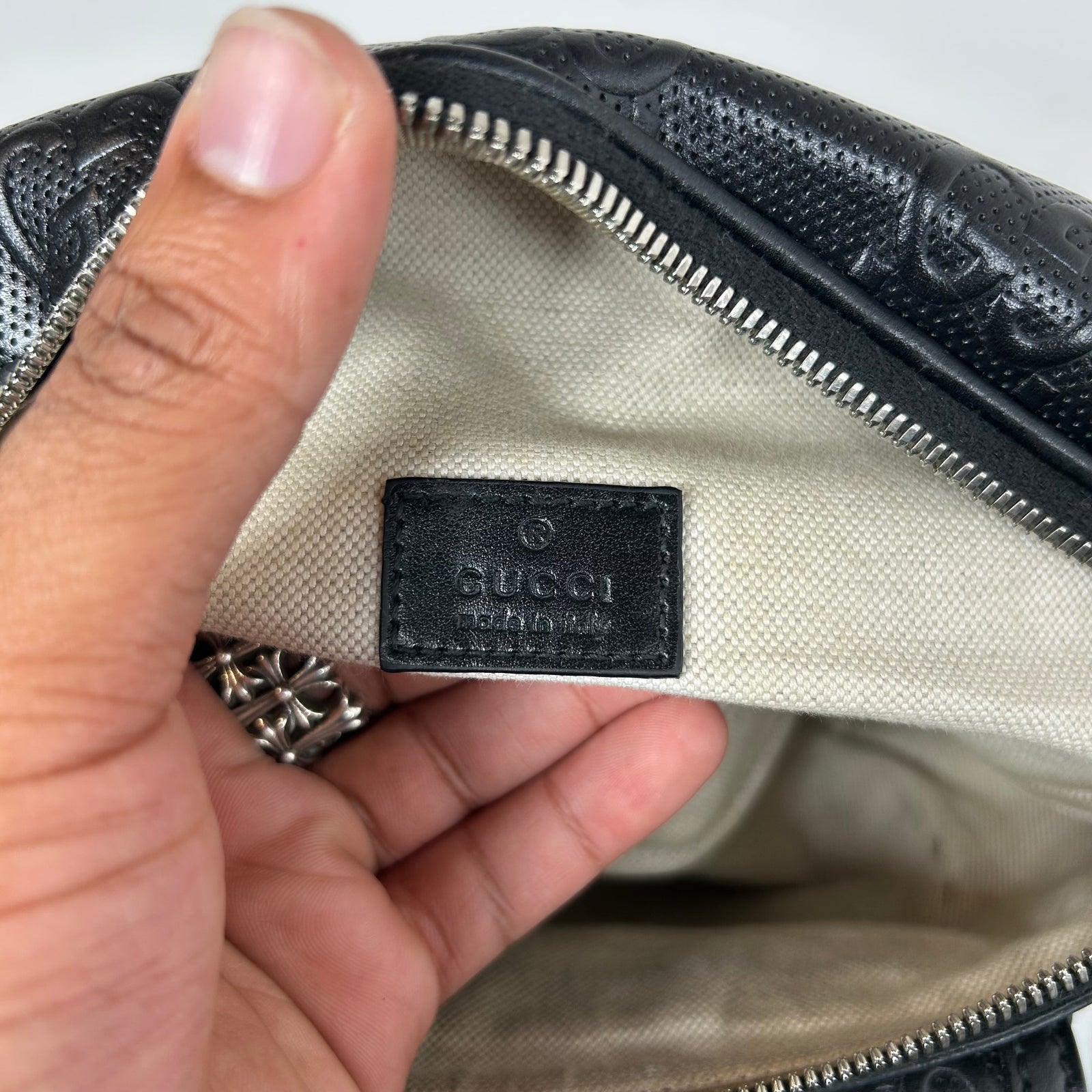 Gucci Black Jumbo GG Embossed Leather Belt Bag