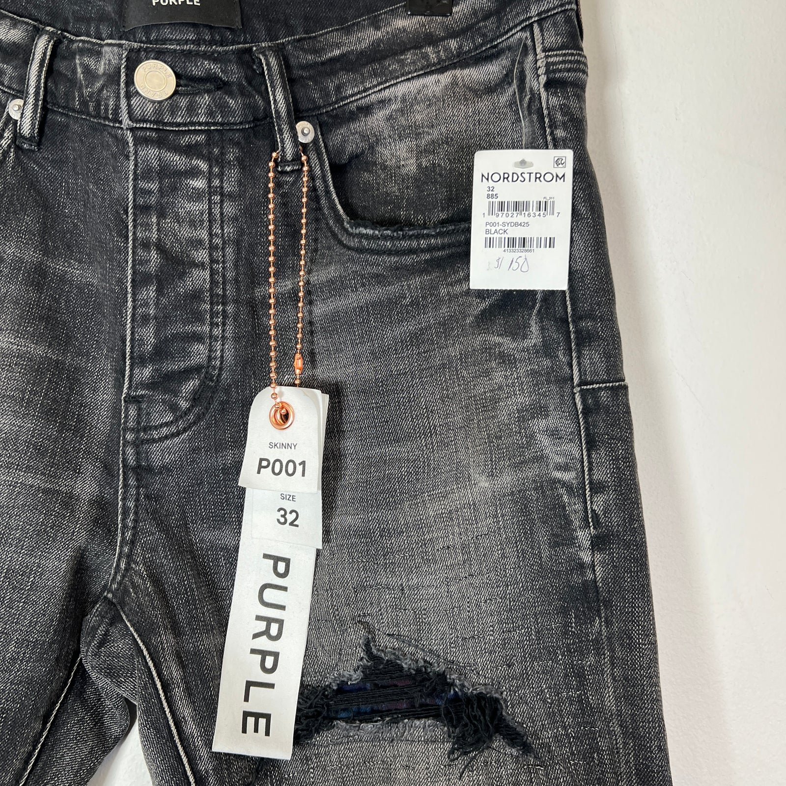 Purple Brand Black Washed P001 Skinny Jeans Size 32