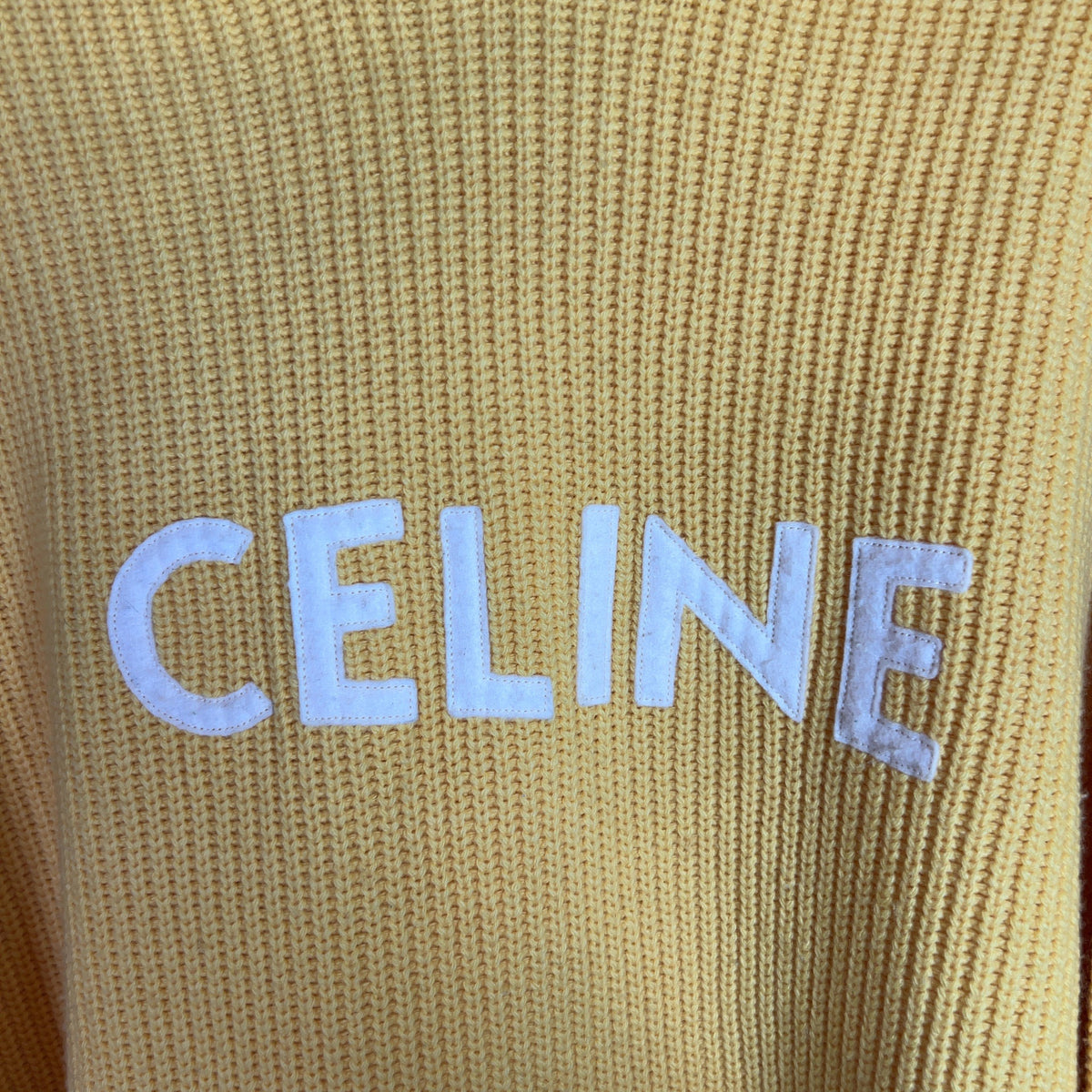 Celine Yellow Logo Ribbed-Wool Hoodie
