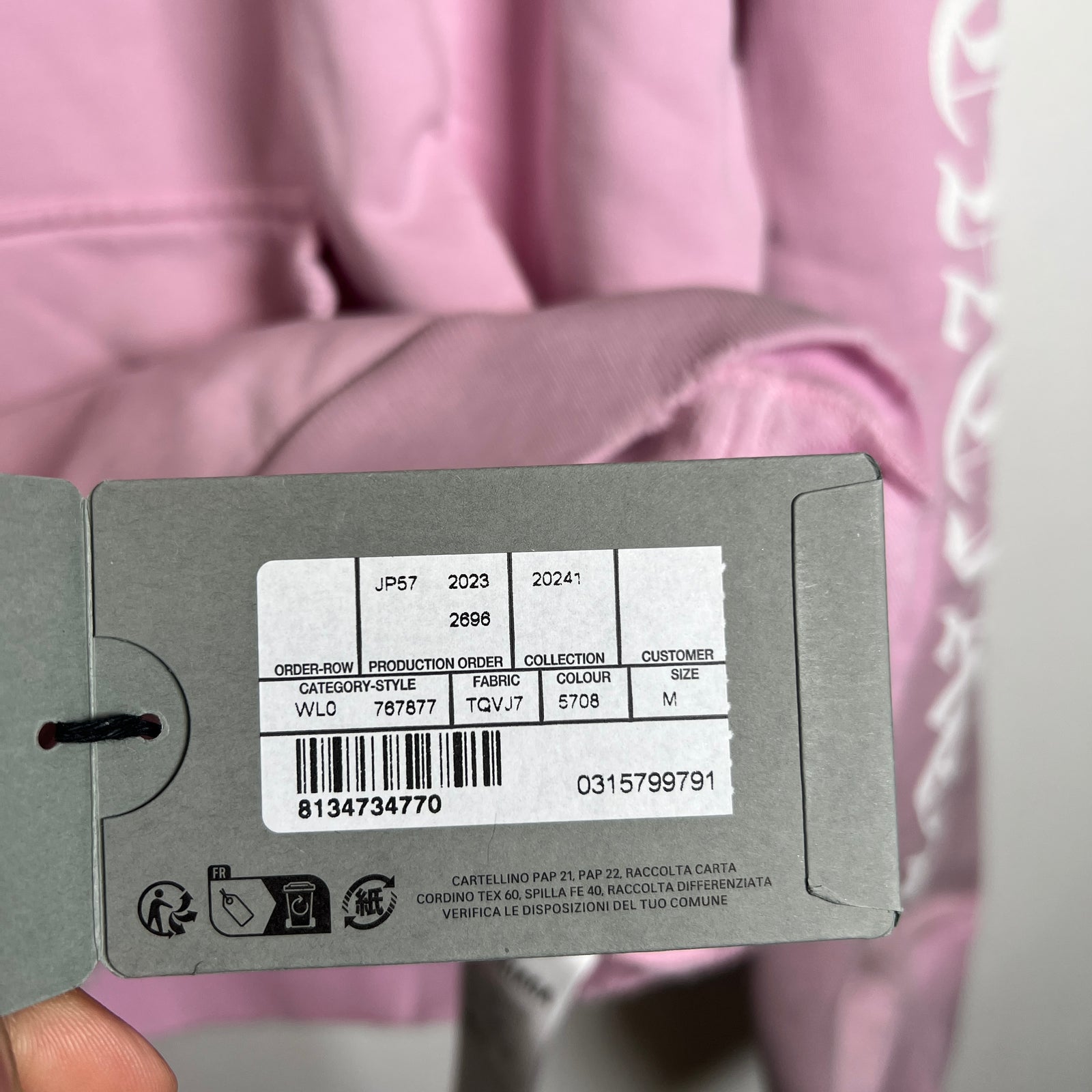 Balenciaga Pink Gothic Logo Distressed Hoodie Size M