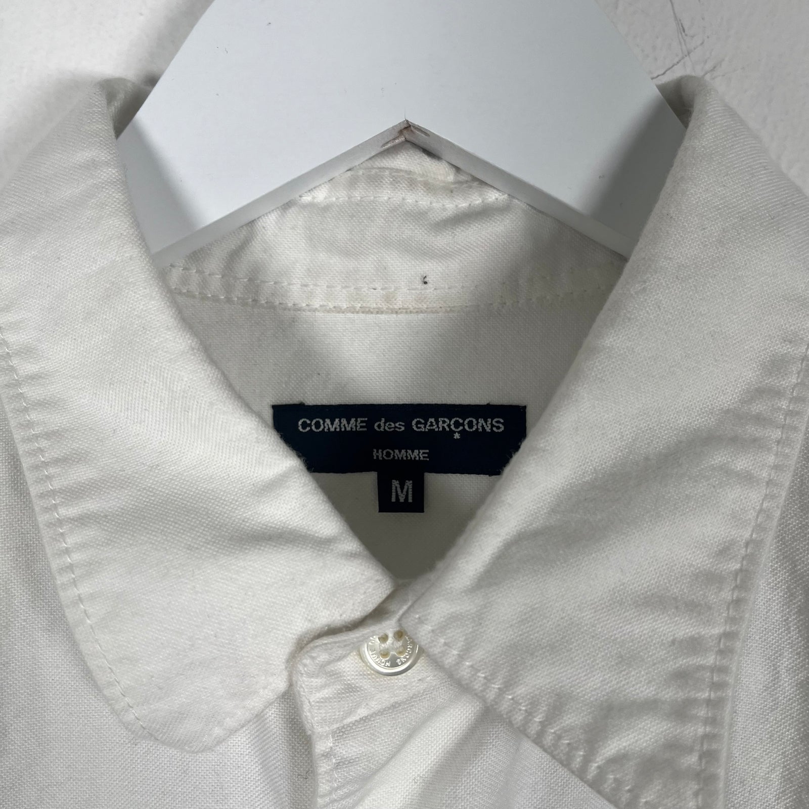 CDG Homme White/Camo Patchwork Button-Up Shirt Size M