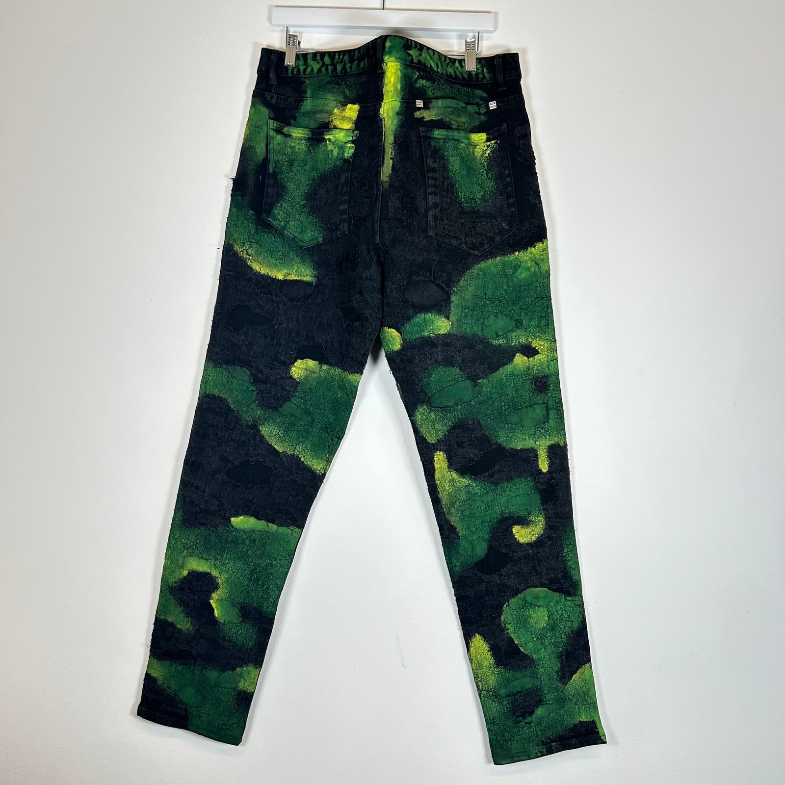Givenchy Green Painted Distressed Jeans Size 38