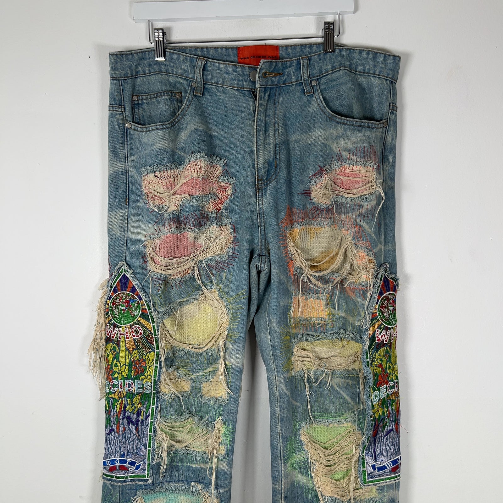 Who Decides War Distressed Stained Glass Window Pane Jeans