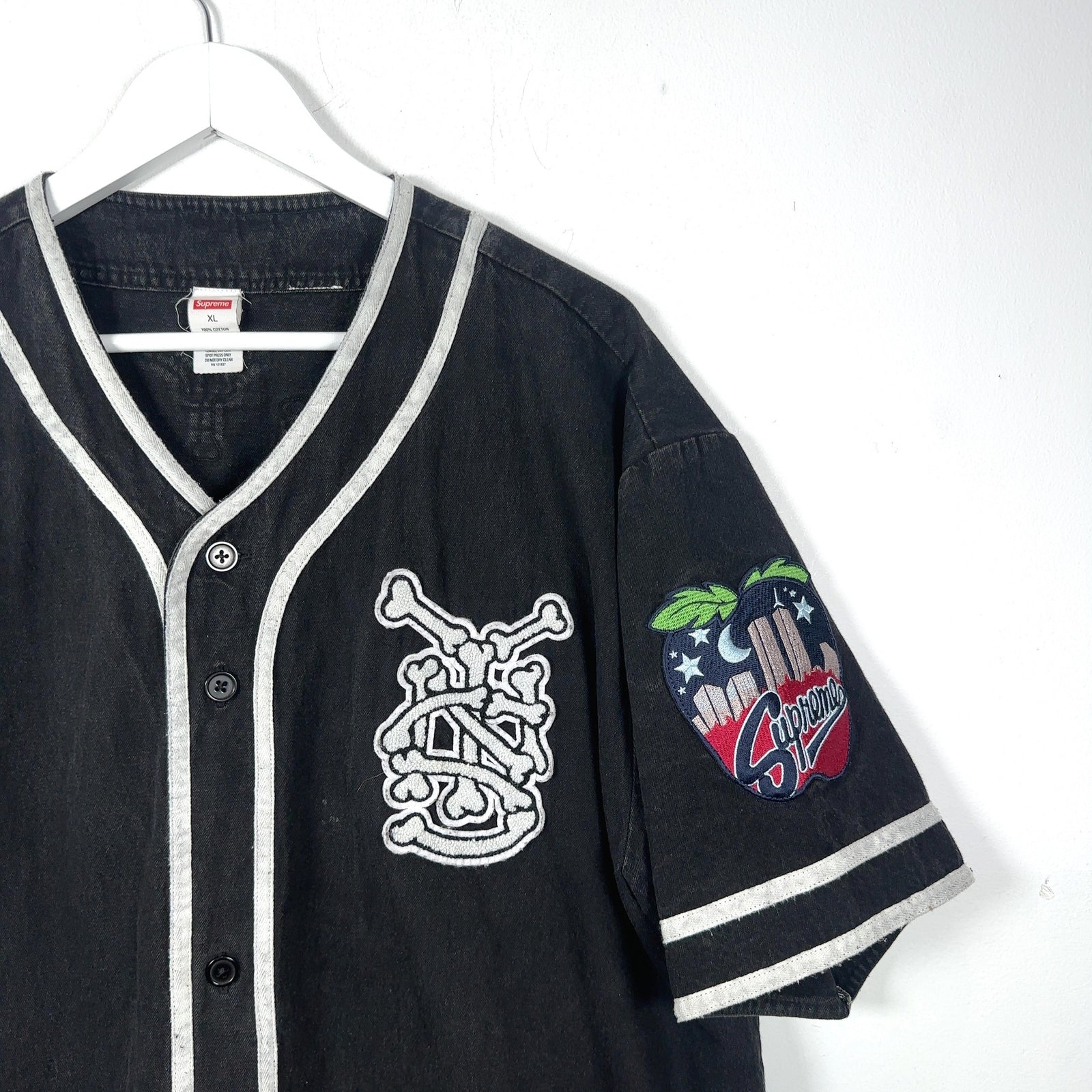 Supreme Denim Patchwork Baseball Jersey Shirt