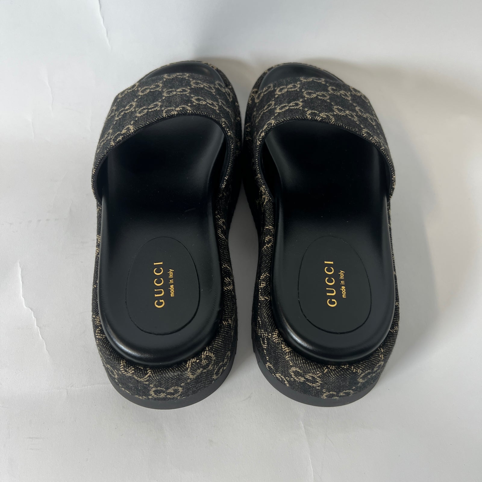 Gucci Black Denim GG Jacquard Sandals Size 37