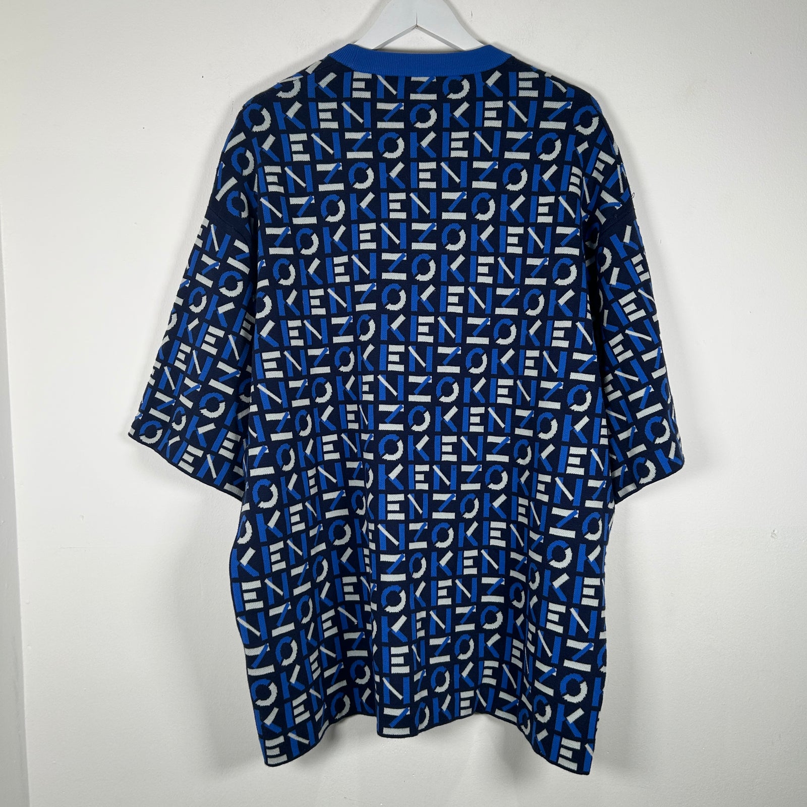 Kenzo Blue All Over Print Knit Sweater Size XL
