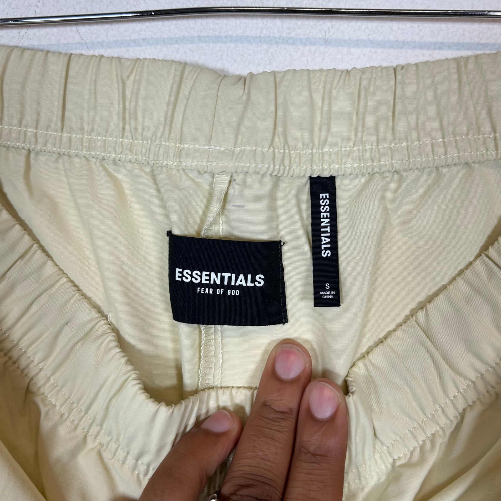 Essentials Cream Logo Nylon Pants Size S