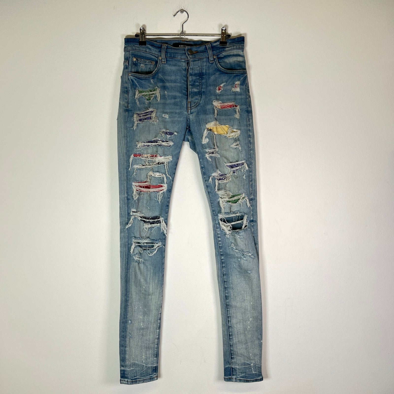 Amiri Multi Color Paisley Lightwash Thrasher Jeans Size 29