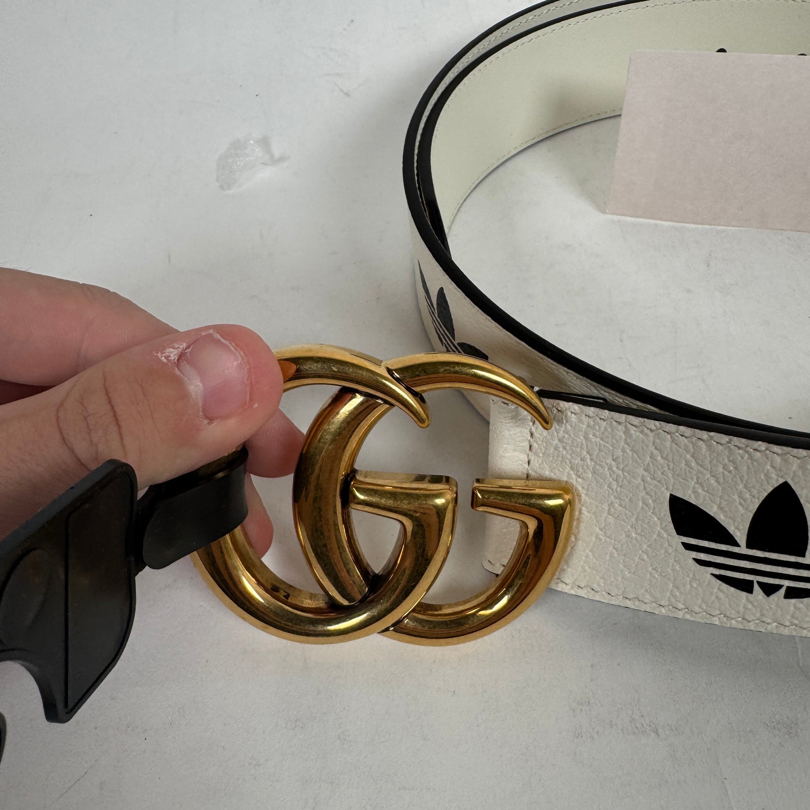 Gucci x Adidas White Leather Belt Size 85