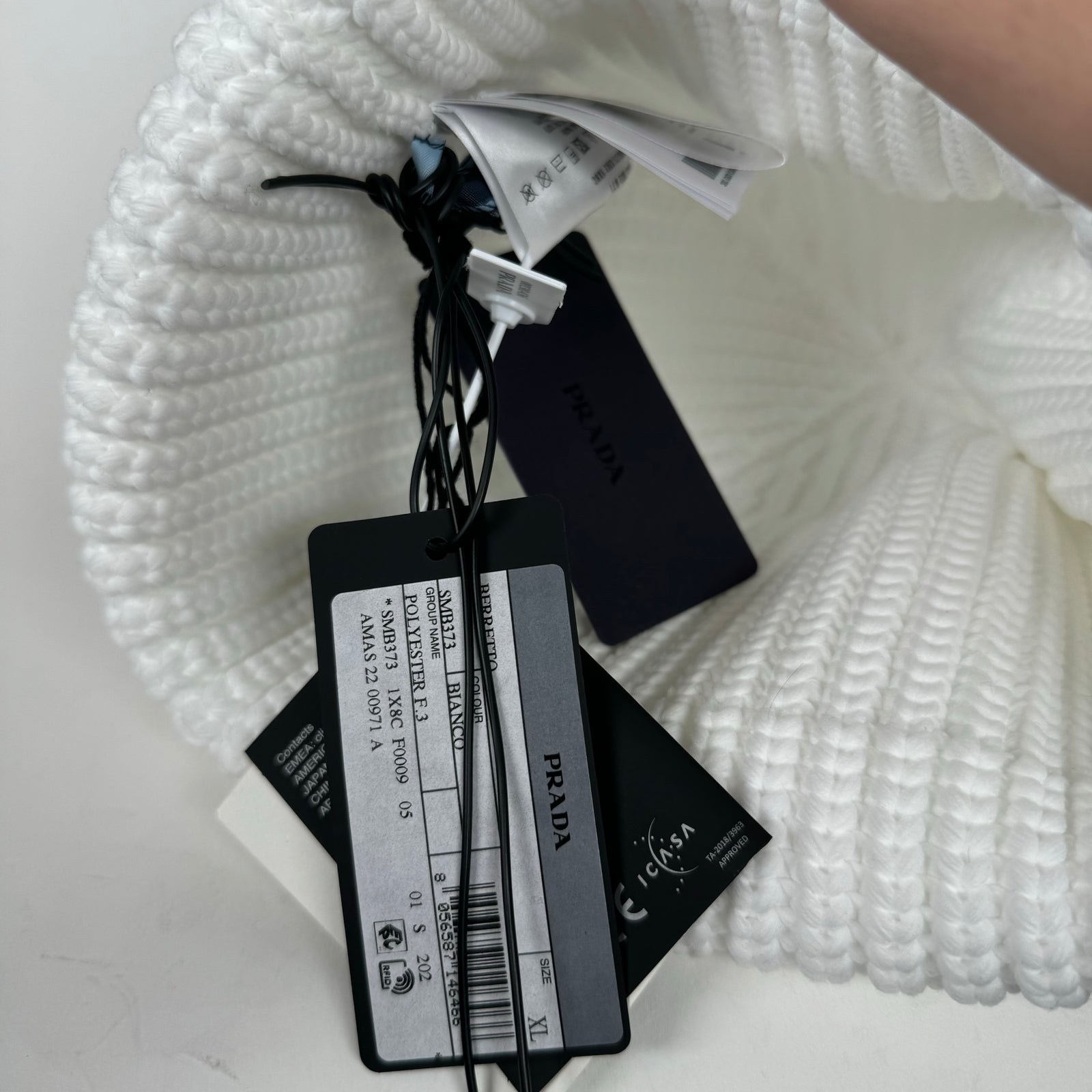 Prada White Wool Knitted Beanie Size XL