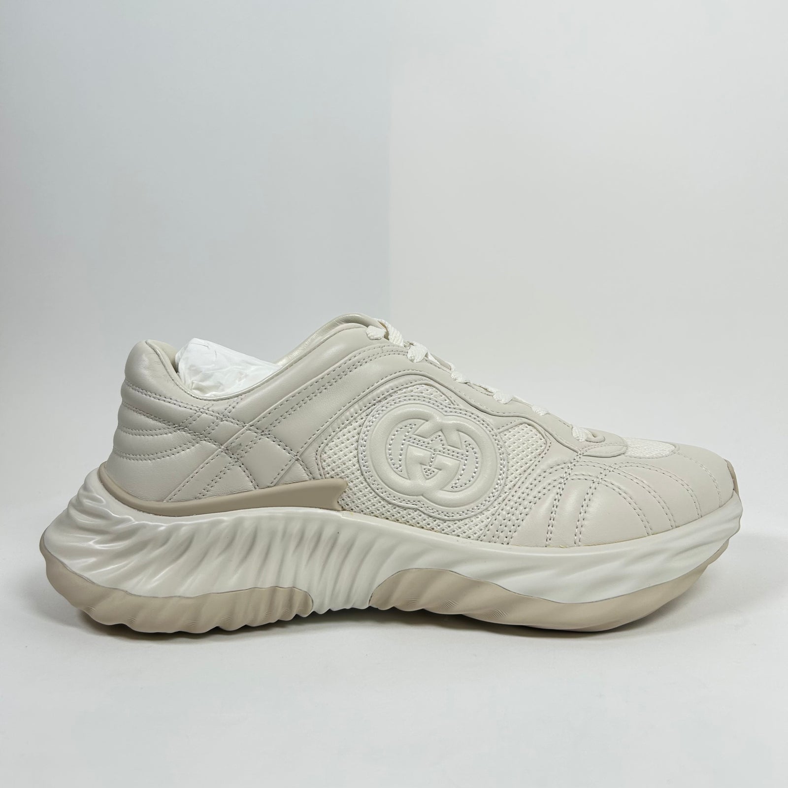 Gucci Beige Interlocking G Ripple Mesh Sneaker Size GG 10