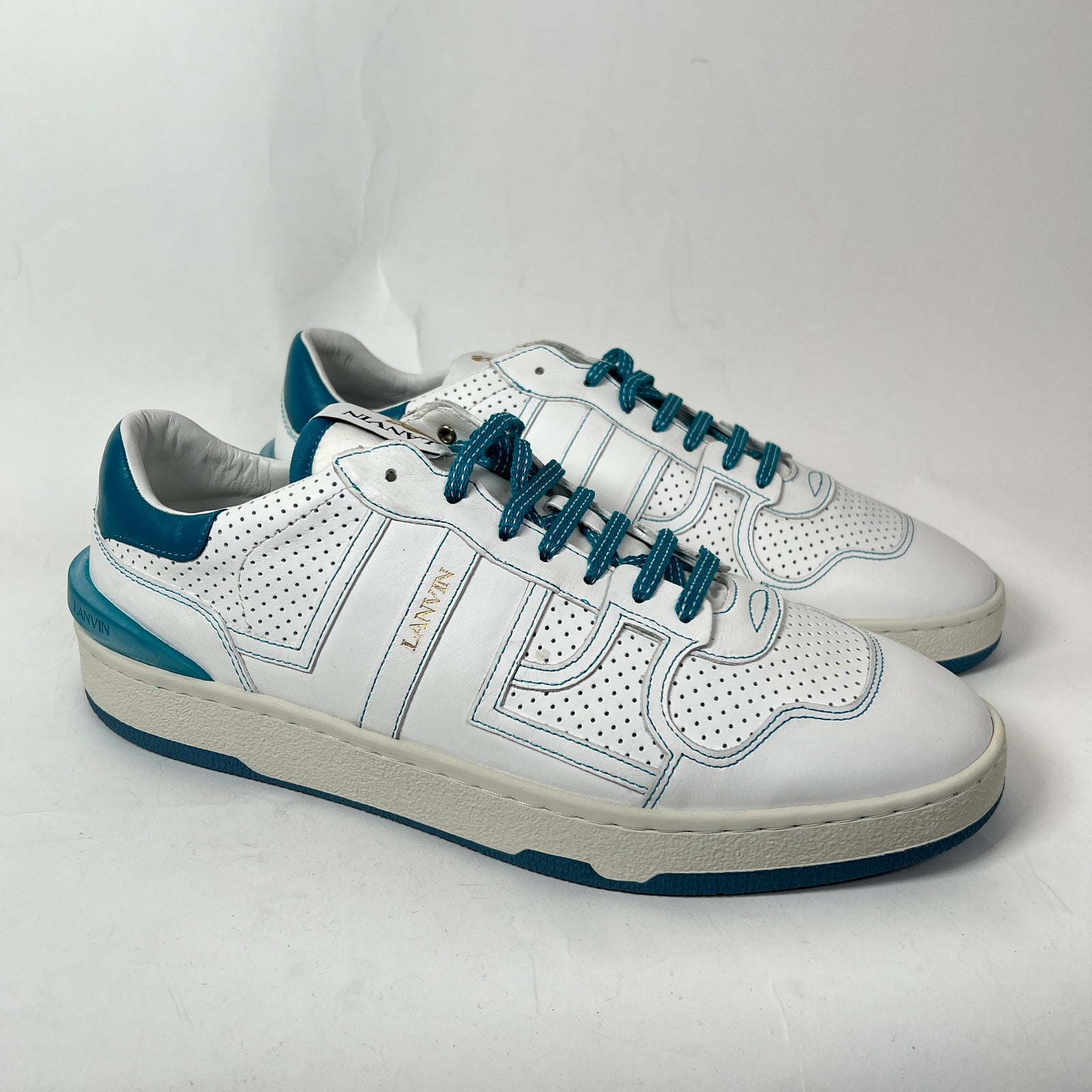 Lanvin White/Blue Clay Leather Low-Top Sneaker Size 45