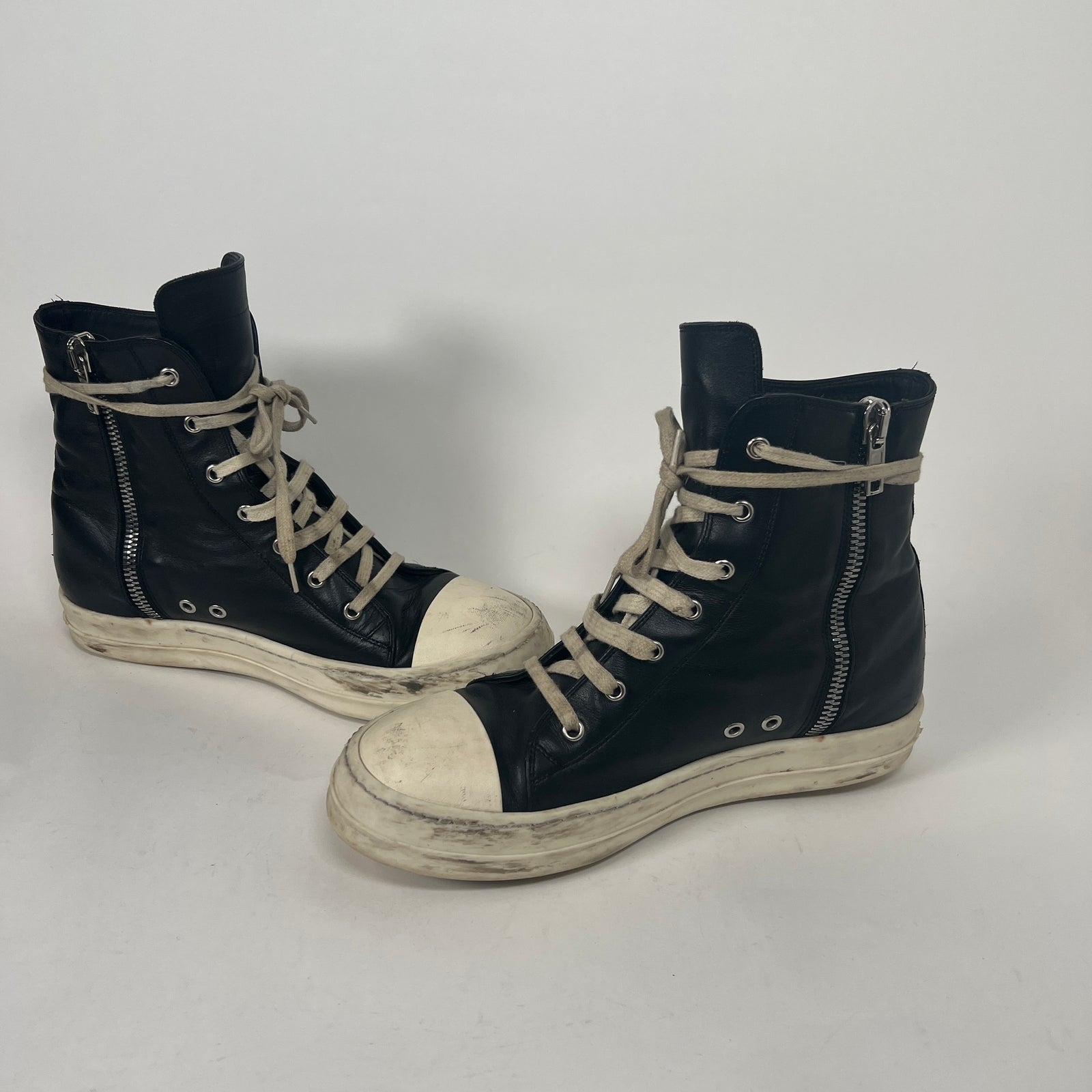 Rick Owens Black/Milk Leather Ramones Size 42