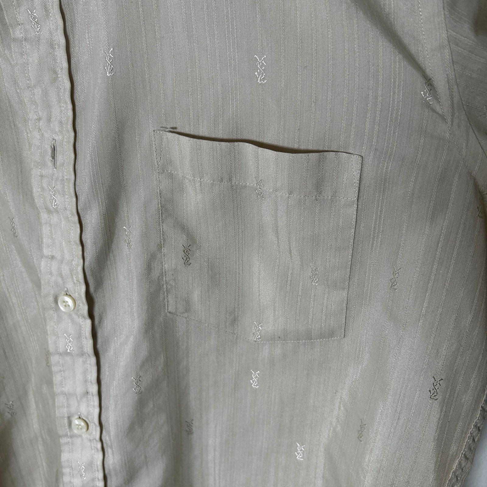 Saint Laurent Cream Striped 'YSL' Button-Up Shirt Size M