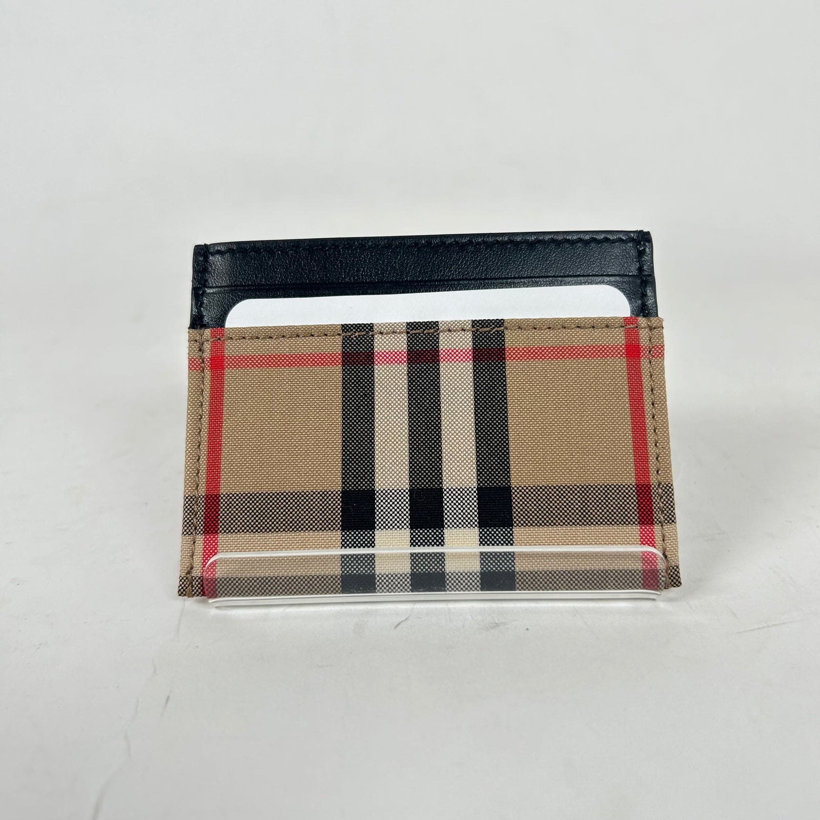 Burberry Sandon Beige Check Leather Card Holder