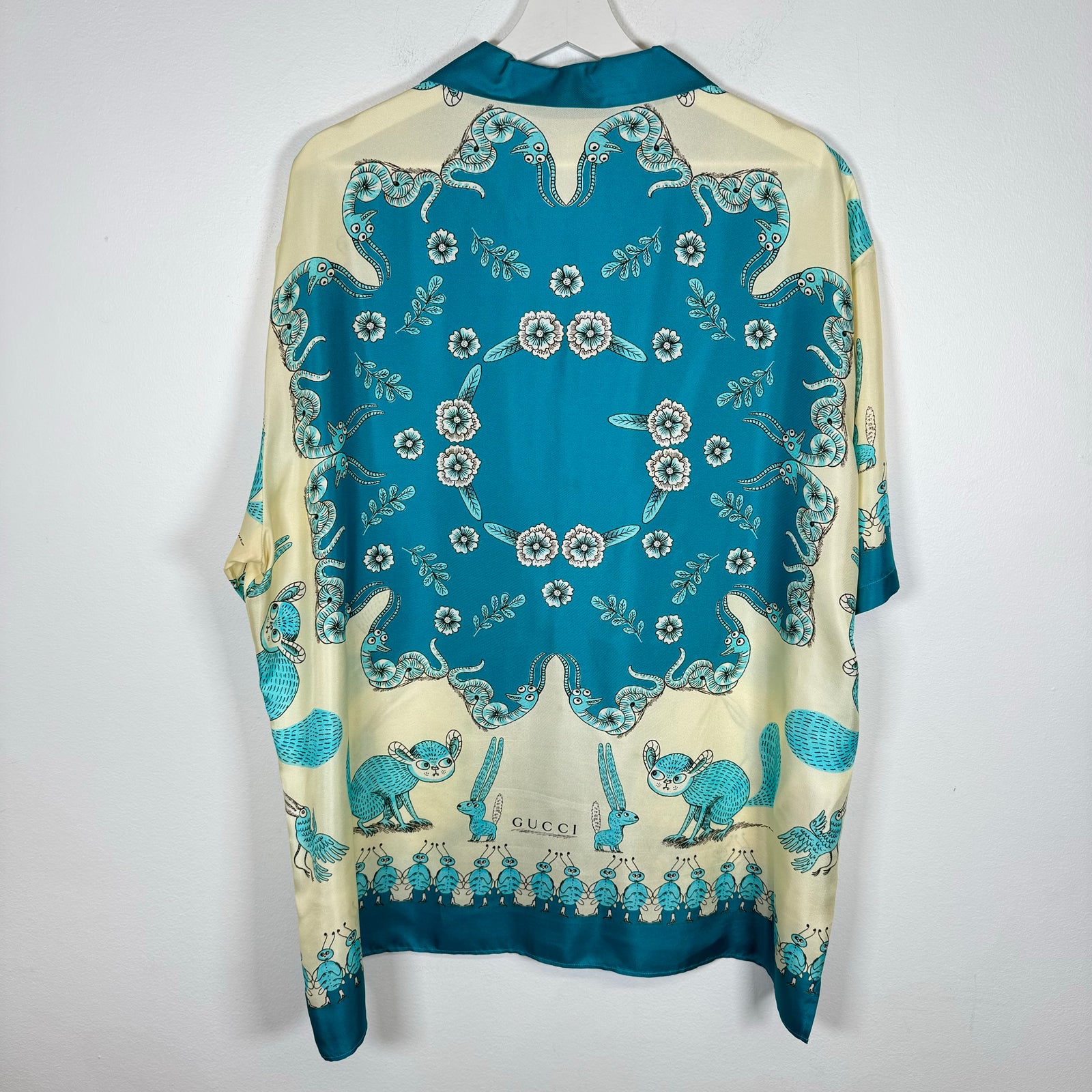 Gucci Teal Freya Hartas Silk Dress Shirt Size XXL