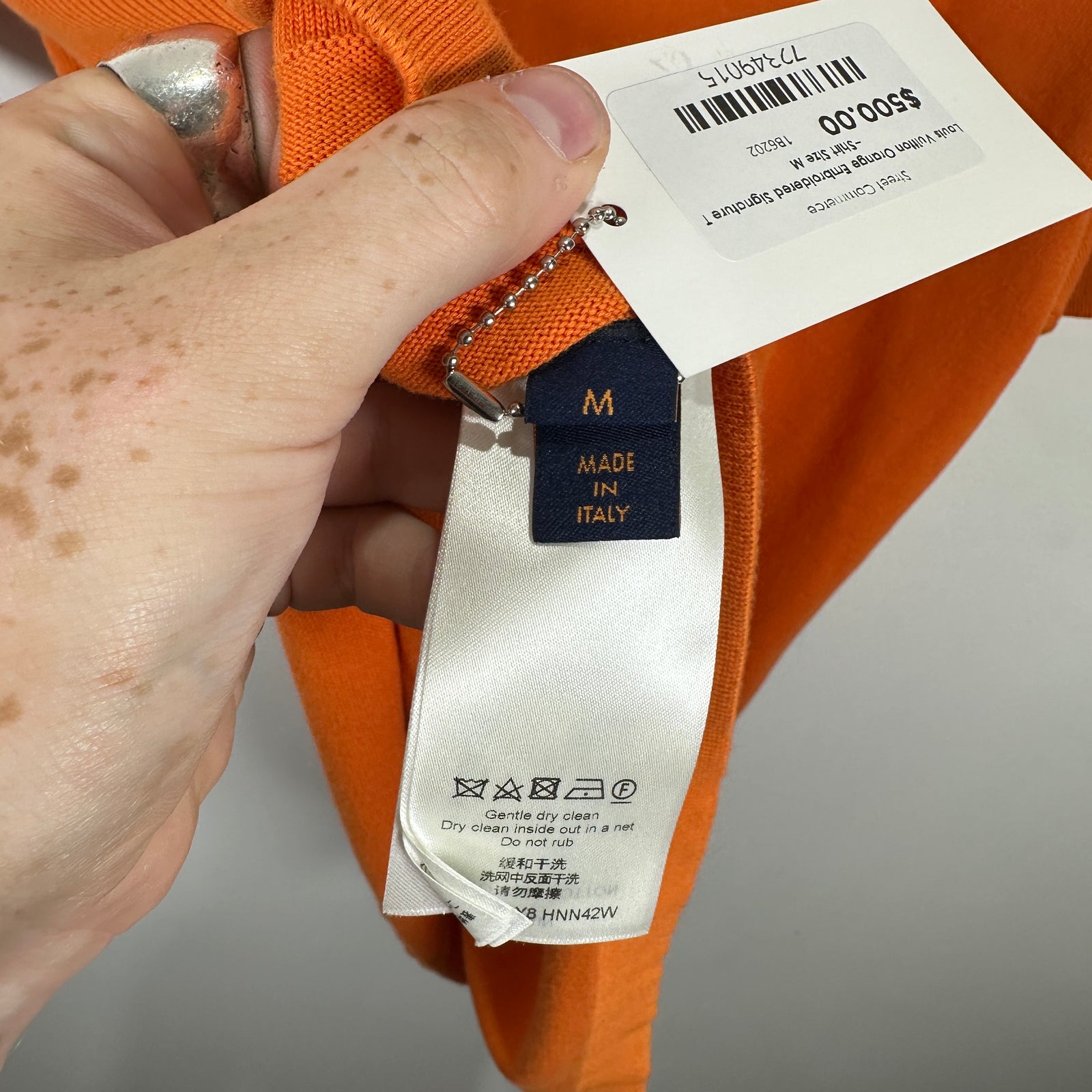 Louis Vuitton Orange Embroidered Signature T-Shirt Size M