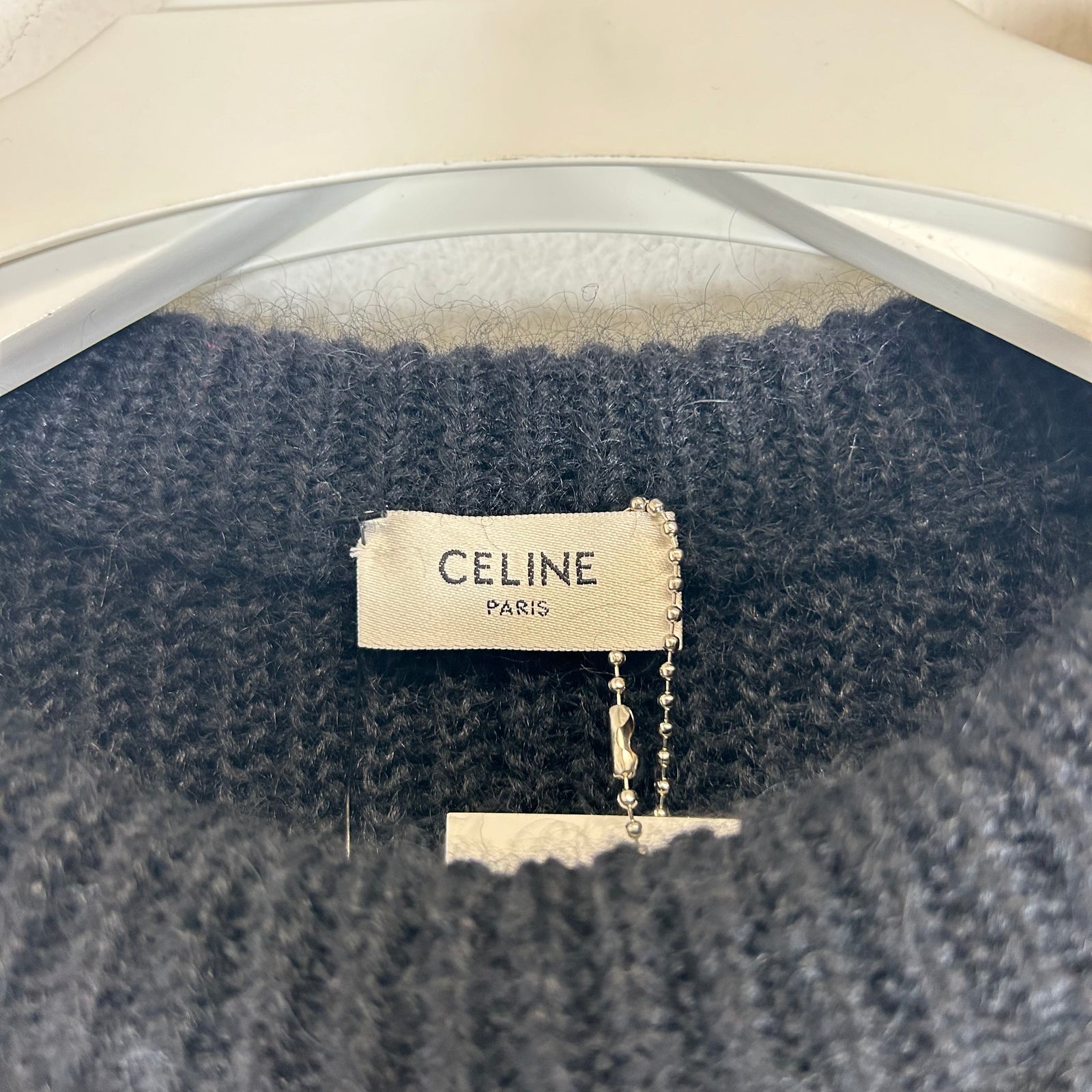 Celine Black Boxy Flag Ribbed Intarsia Mohair Sweater Size XXL