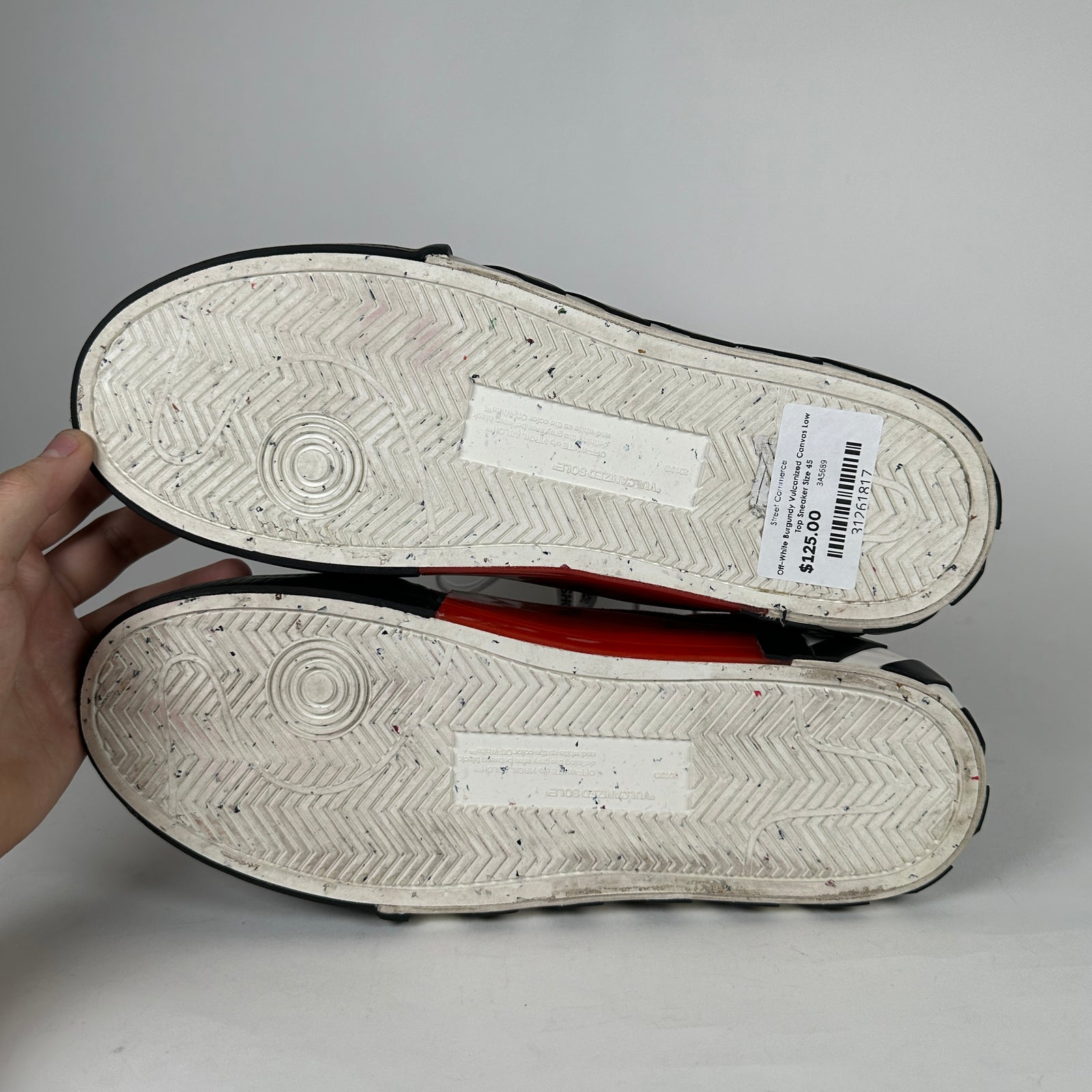 Off-White Burgundy Vulcanized Canvas Low Top Sneaker Size 45