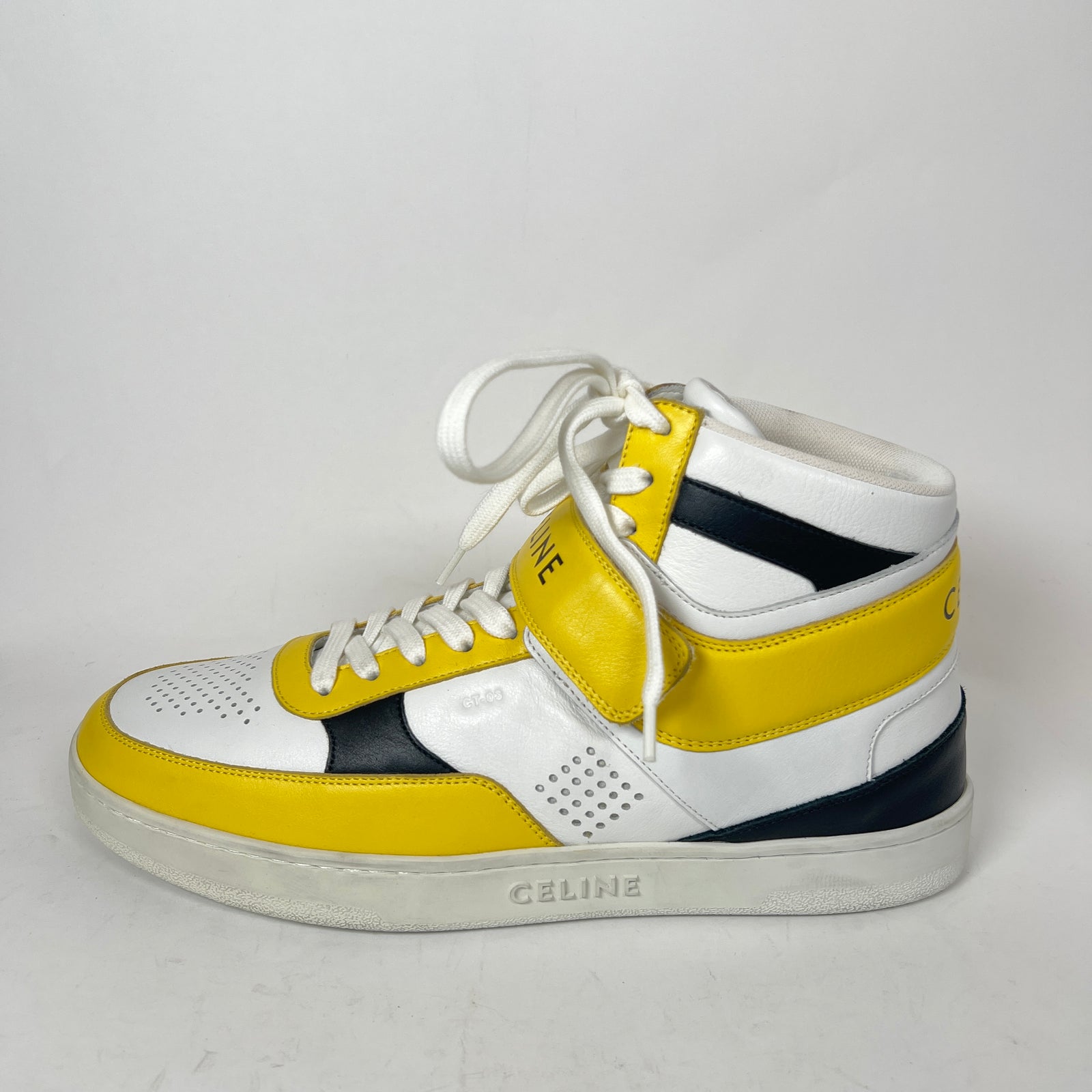 Celine Yellow/White CT-03 Leather High-Top Sneaker Size 45