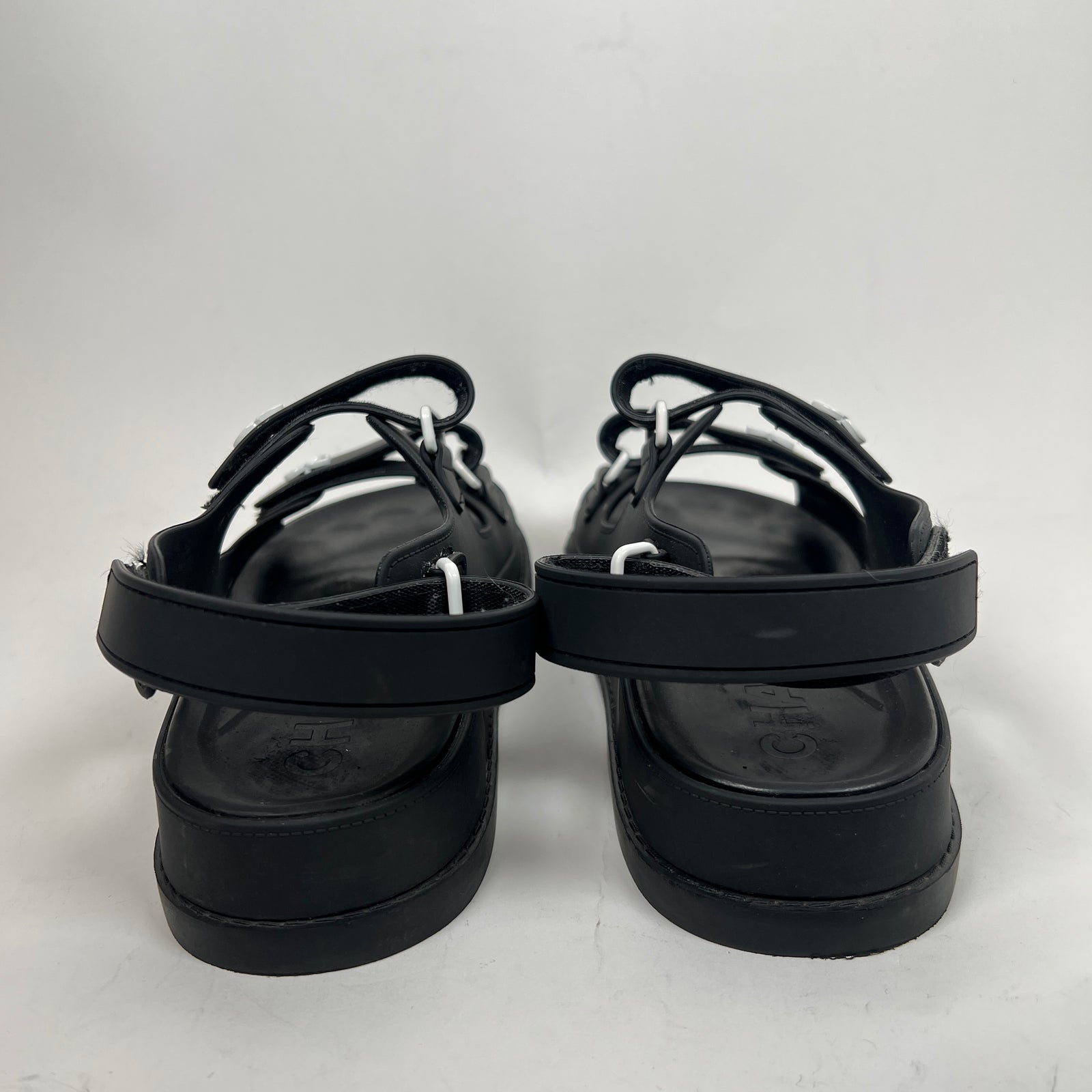 Chanel Black Rubber CC Dad Slingback Sandals Size 39