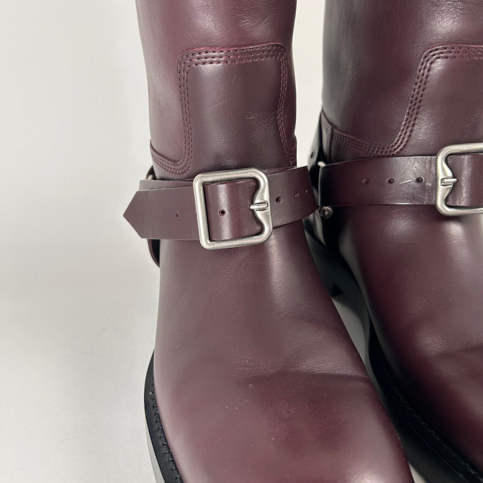 Burberry Saddle Harness Burgundy Leather Boots Size 42