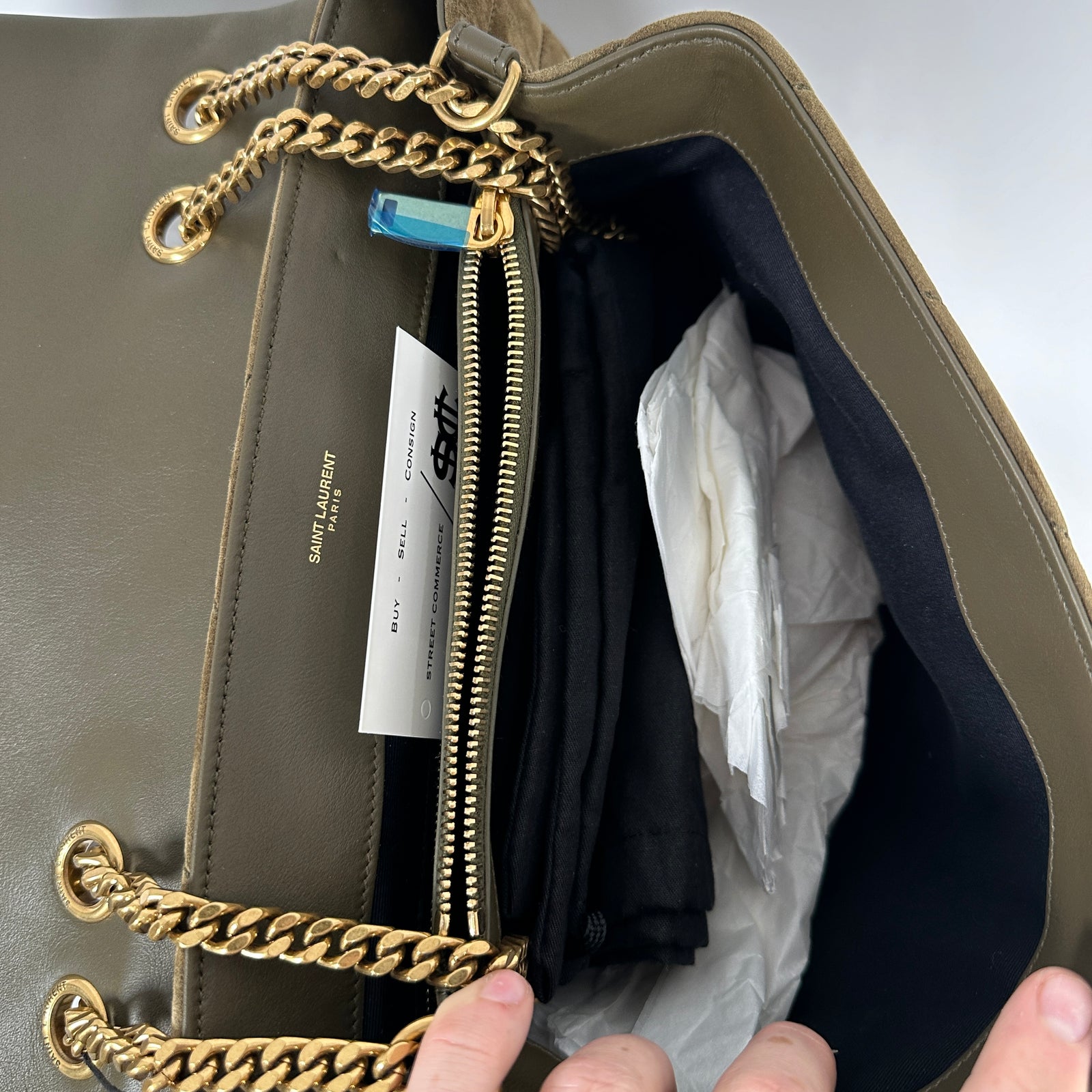 Saint Laurent LouLou Khaki Medium Suede Flap Shoulder Bag