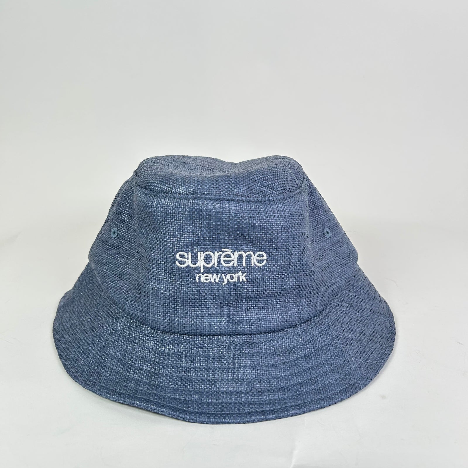Supreme Blue Raffia Crusher Hat