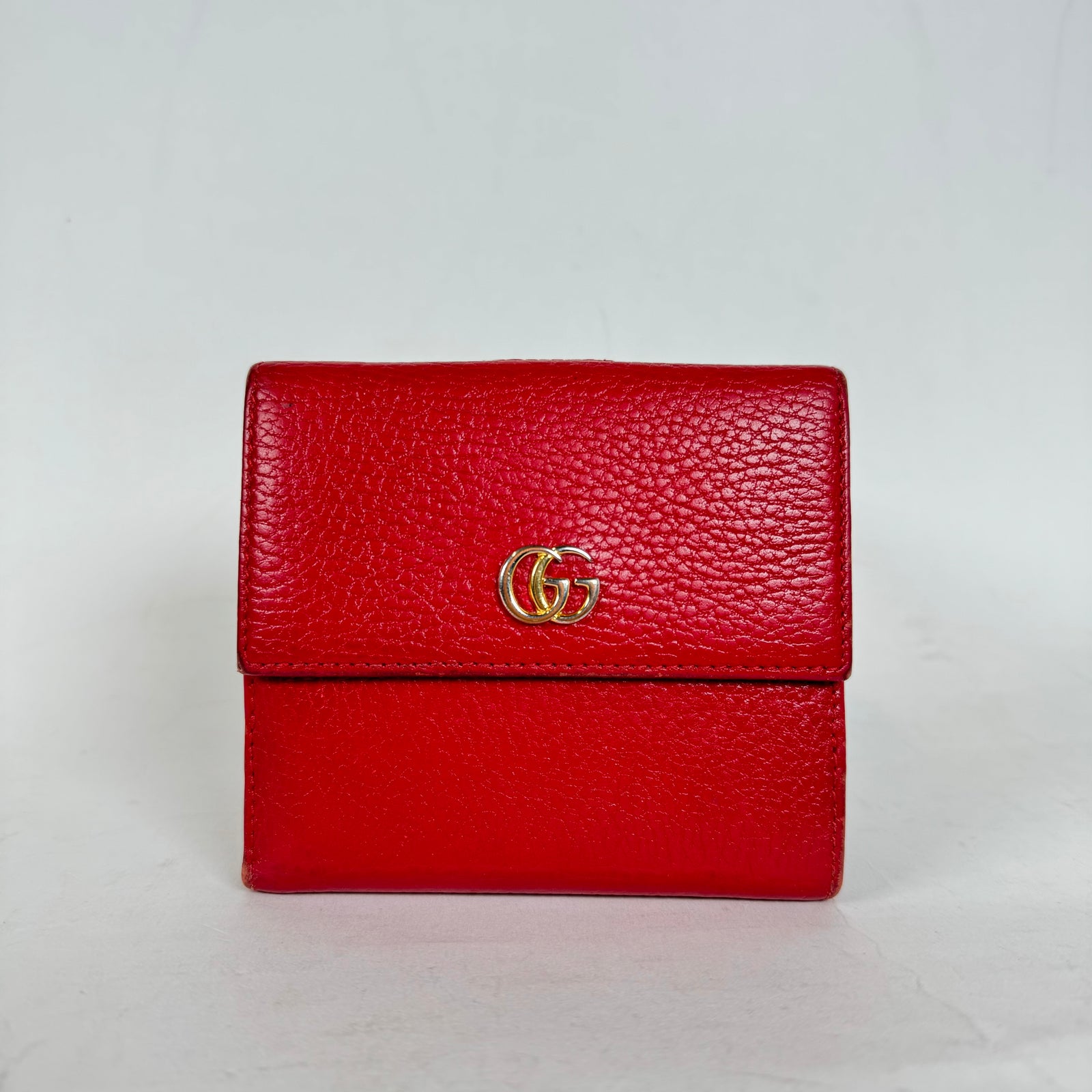 Gucci Red Double G Leather Compact Wallet