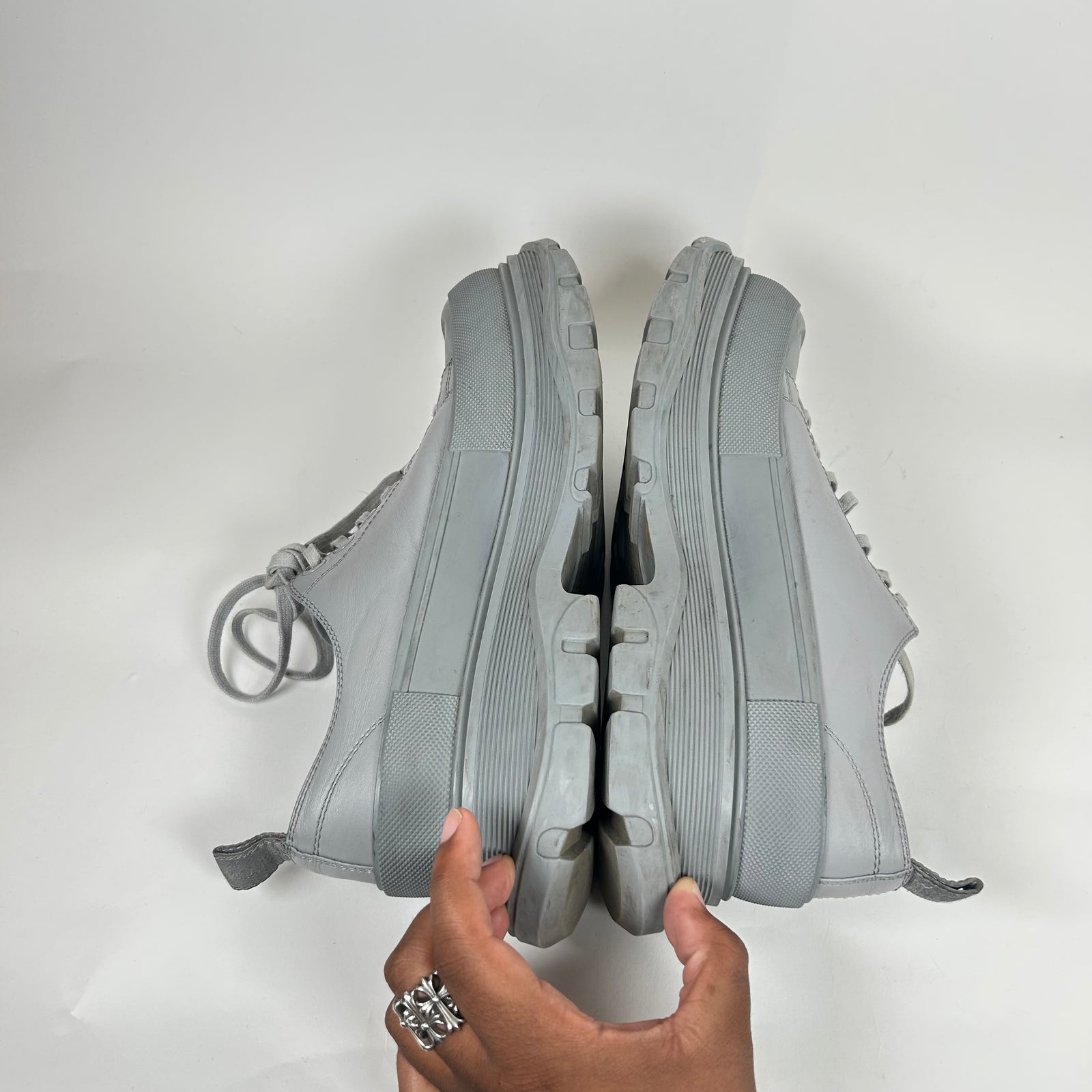 Alexander McQueen Grey Tread Slick Low Top Sneaker Size 45
