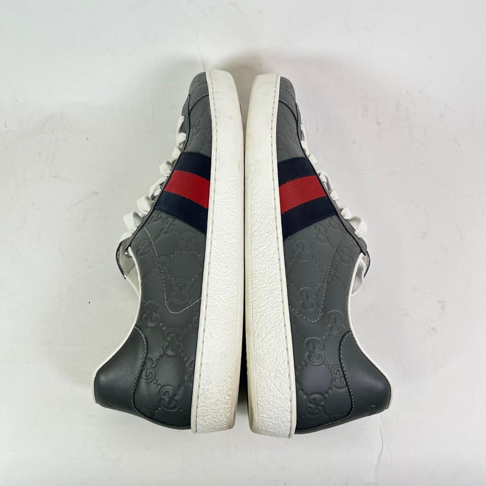 Gucci Grey Embossed Web Ace Sneaker Size 11
