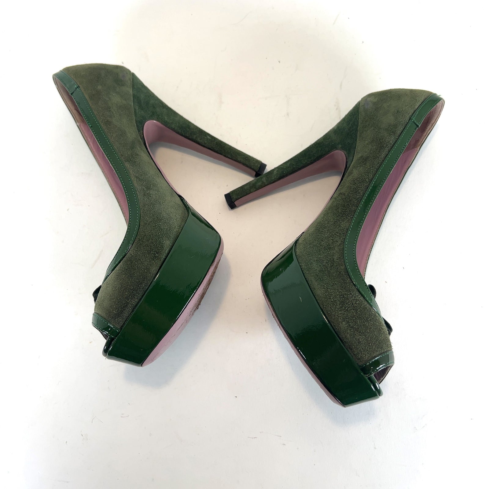 Valentino Suede Patent Leather Bow Heels