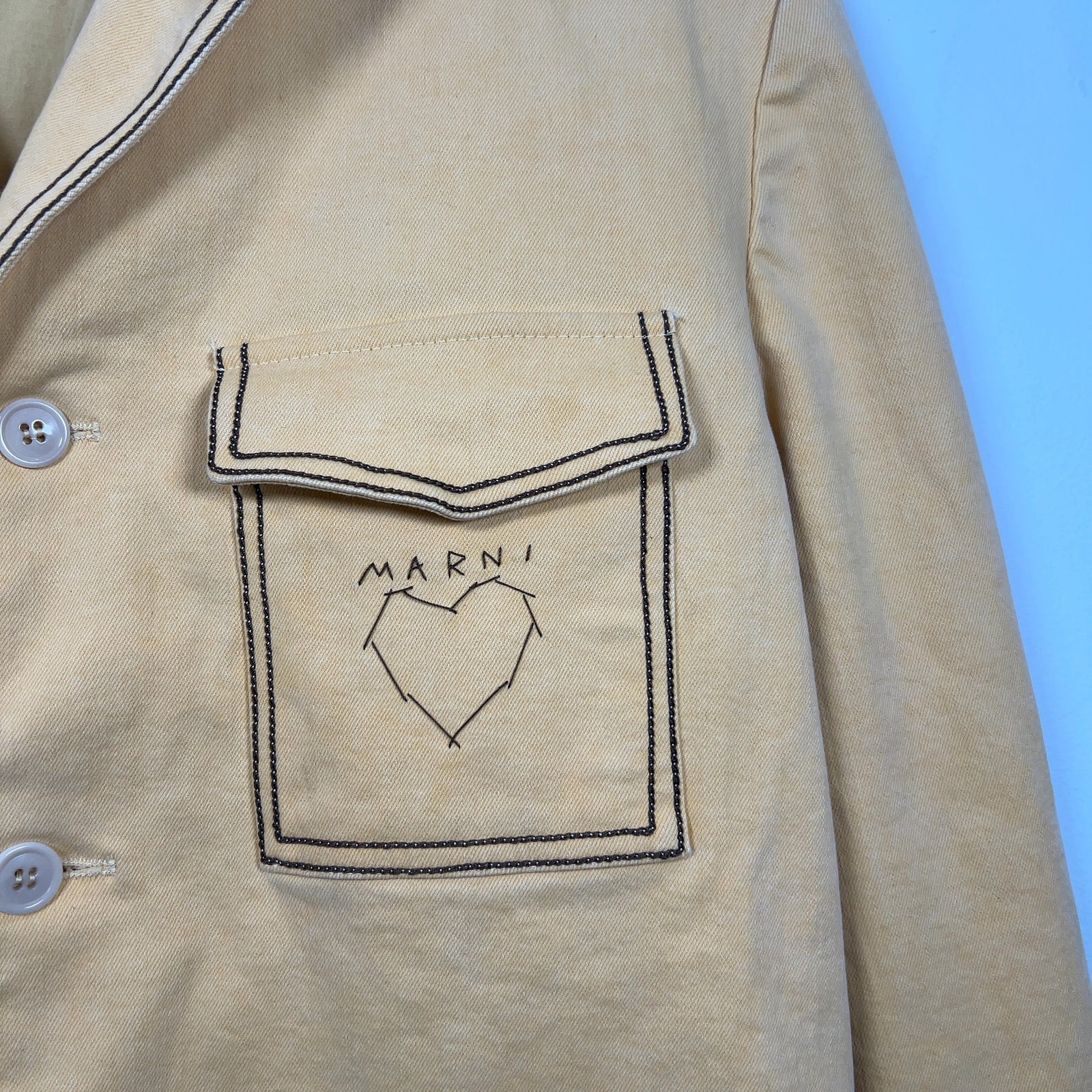 Marni Yellow Stitch Logo Denim Blazer
