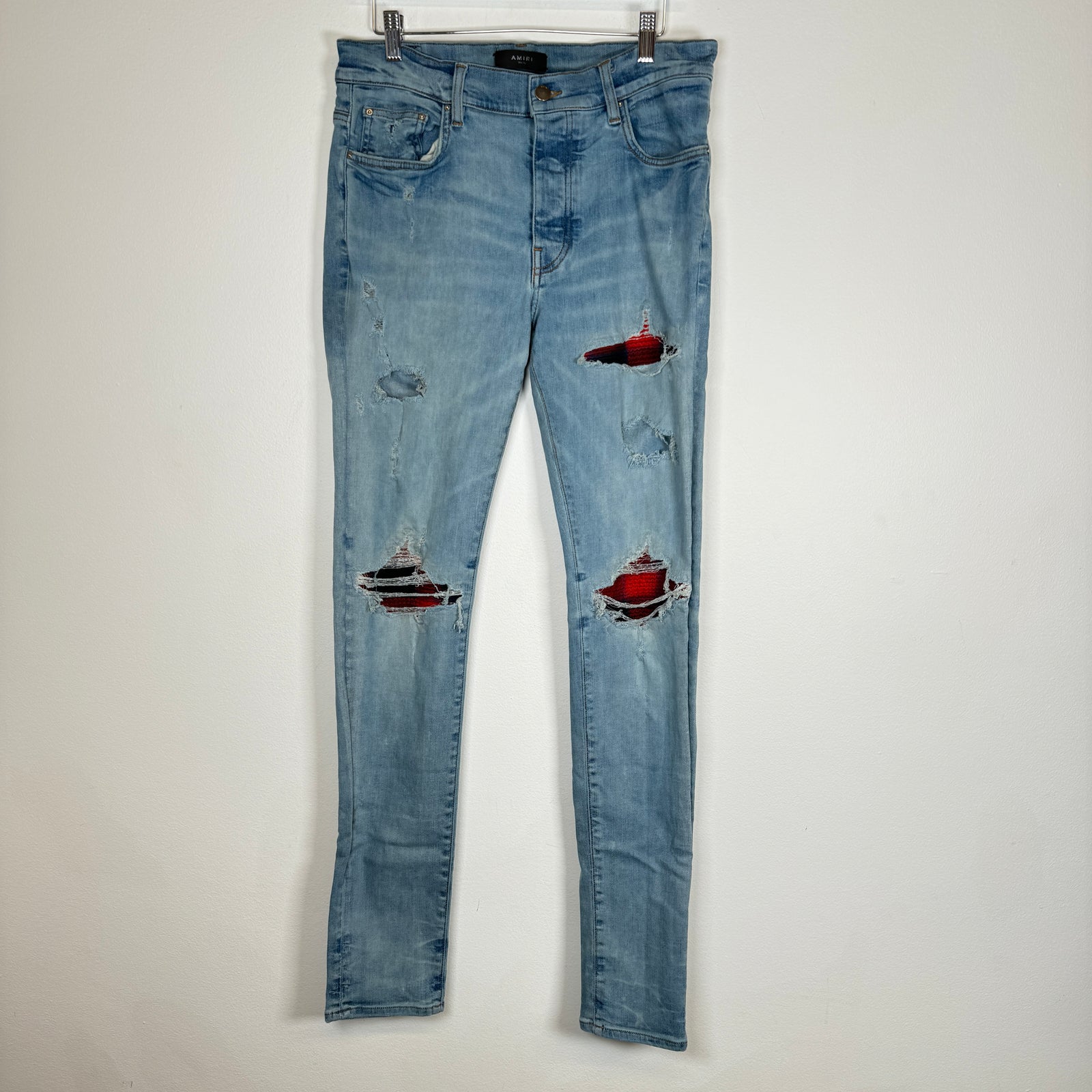 Amiri Mx1 Red Plaid Lightwash Jeans Size 33