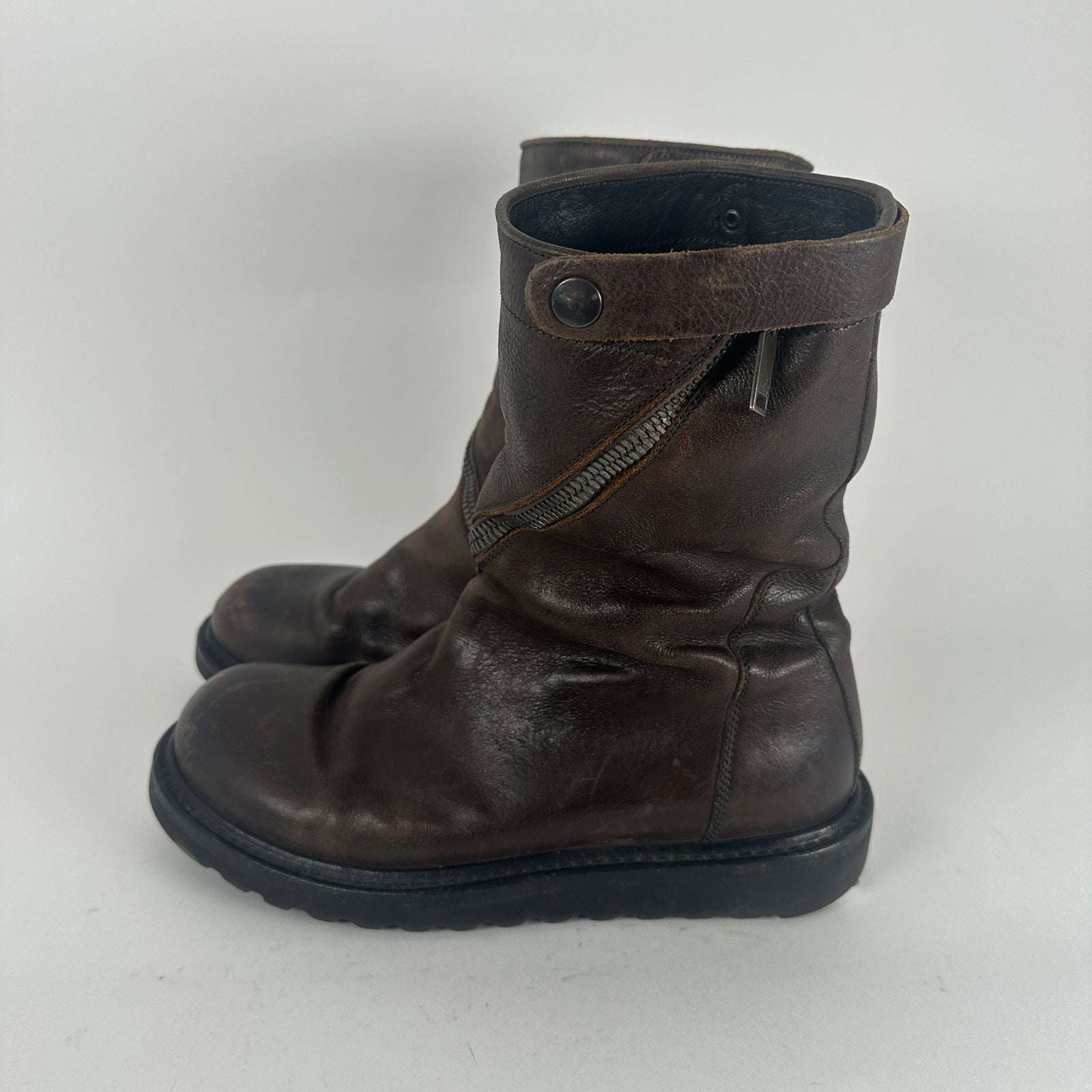 Rick Owens Spiral Cut Brown Leather Boots Size 41