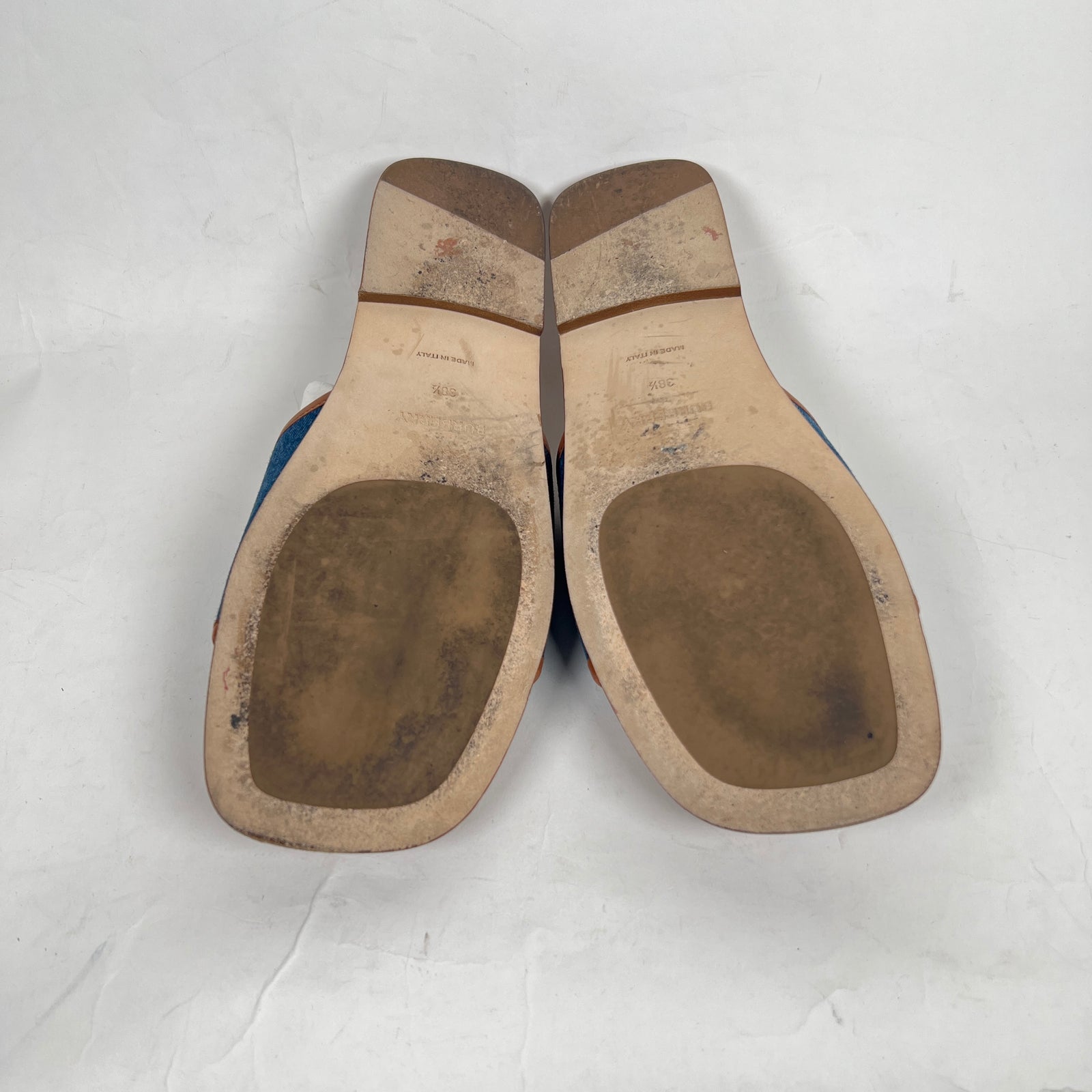 Burberry Blue Denim Carolyn Logo Leather Flats Size 38.5