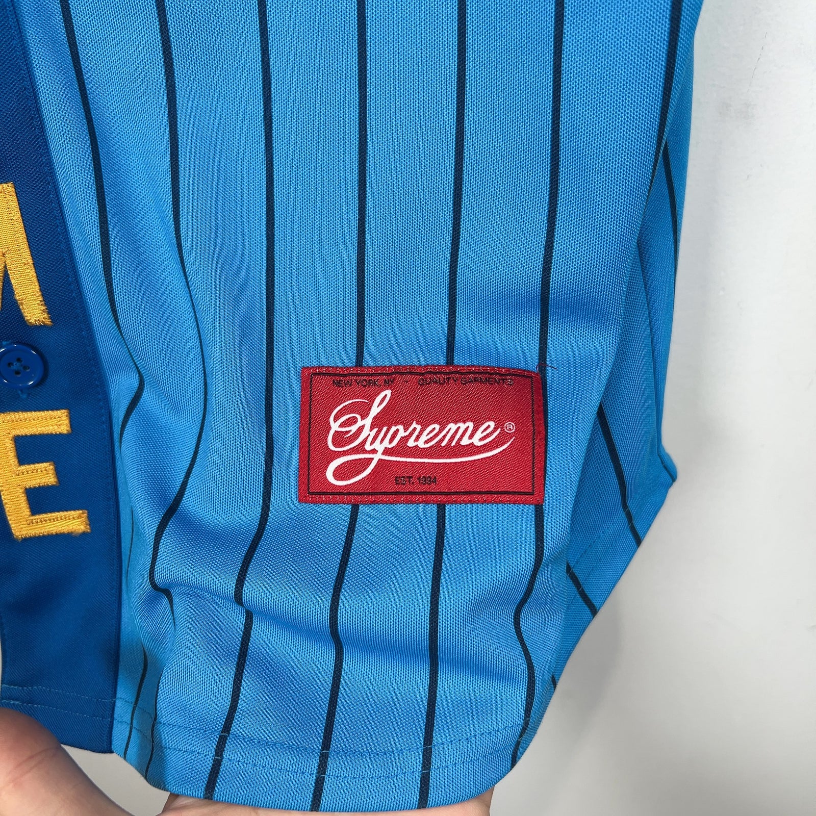 Supreme Blue Striped Button-Up Baseball Jersey