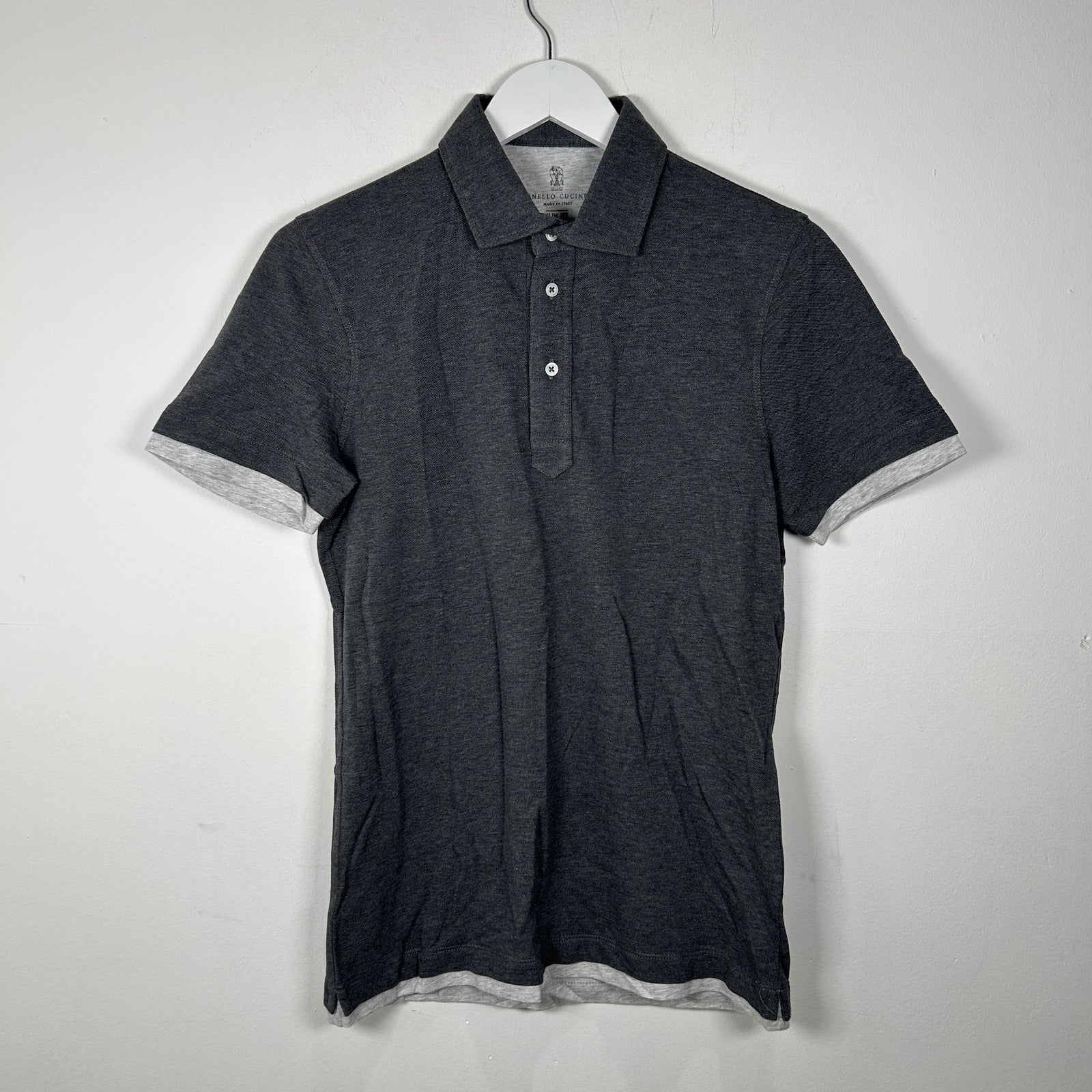 Brunello Cucinelli Slim Fit Charcoal Layered Polo Size S