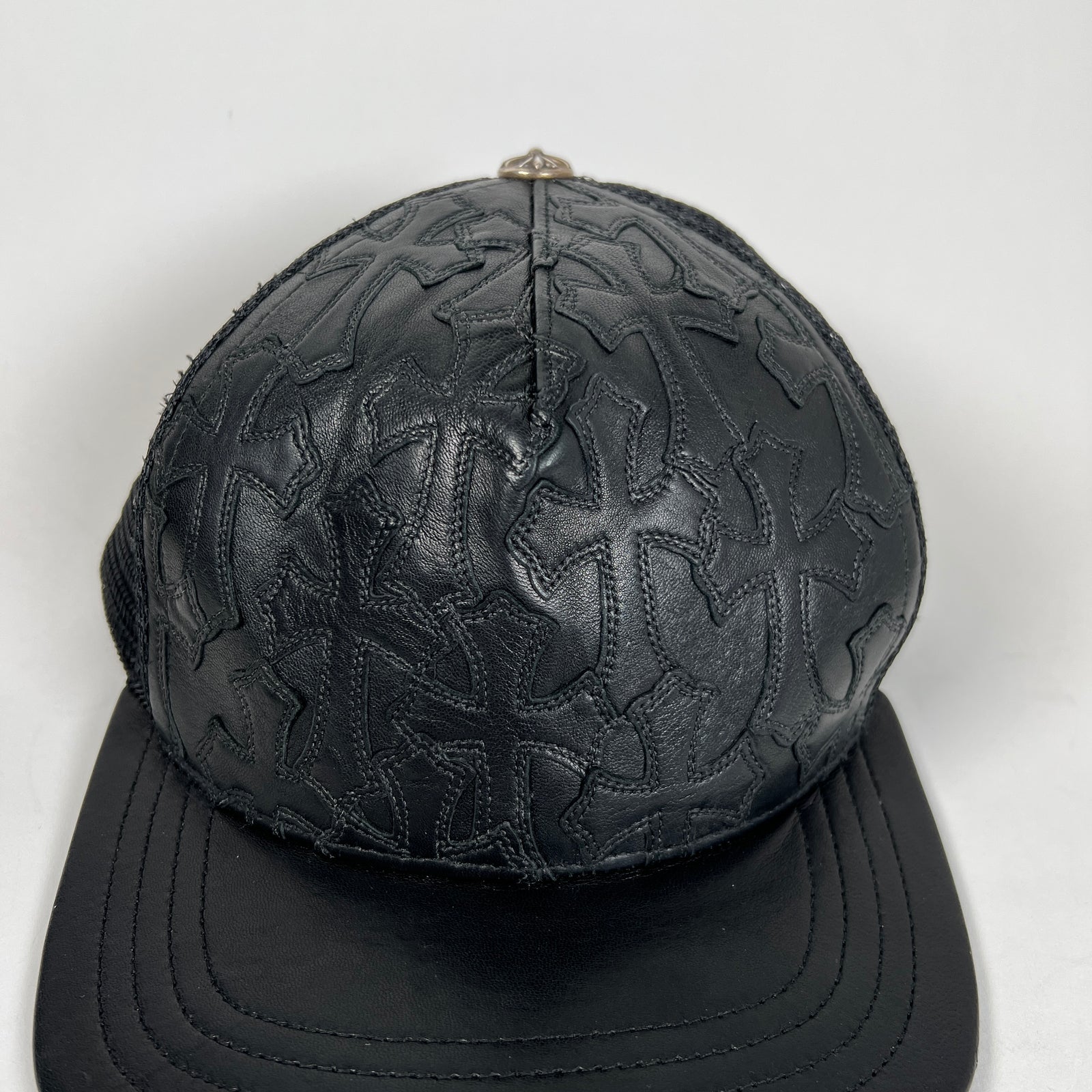Chrome Hearts Black Leather Cemetery Cross Hat