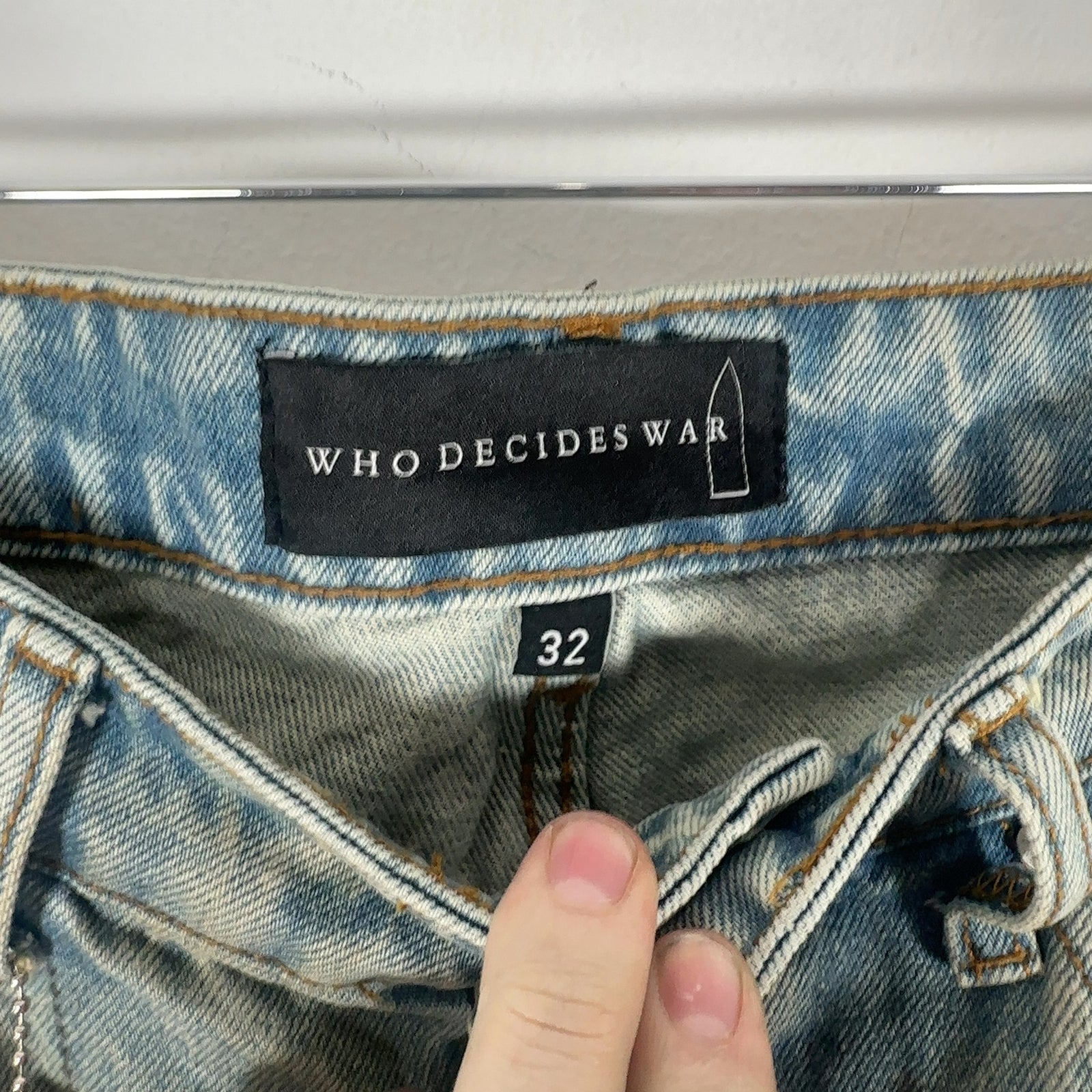Who Decides War Multi-Logo Leather Patch Jeans Size 32