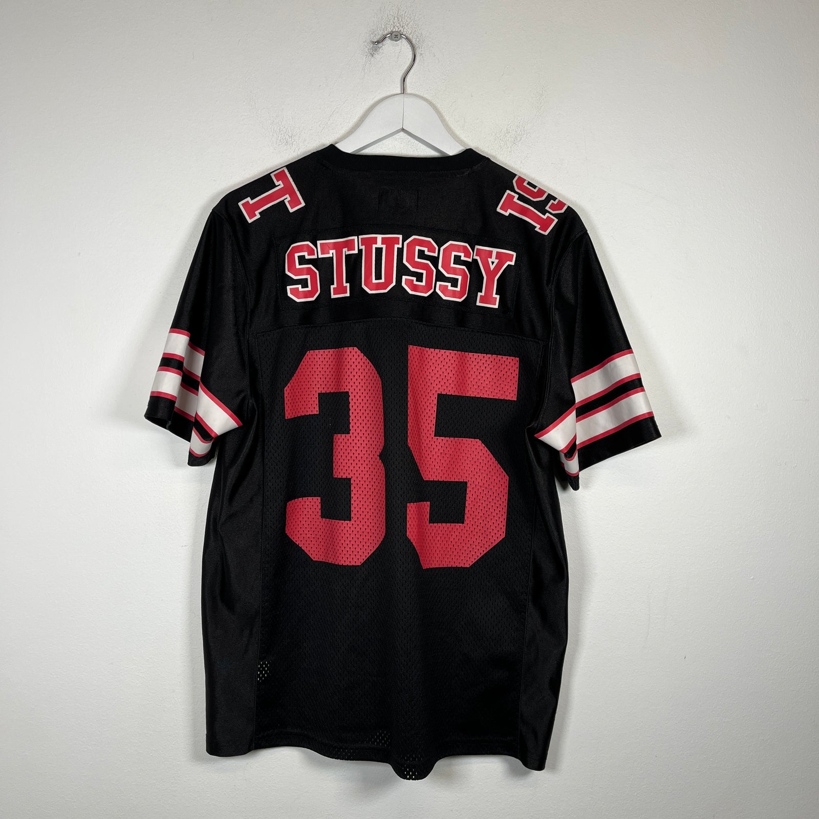 Stussy Black/Red Mesh Football Jersey Size S