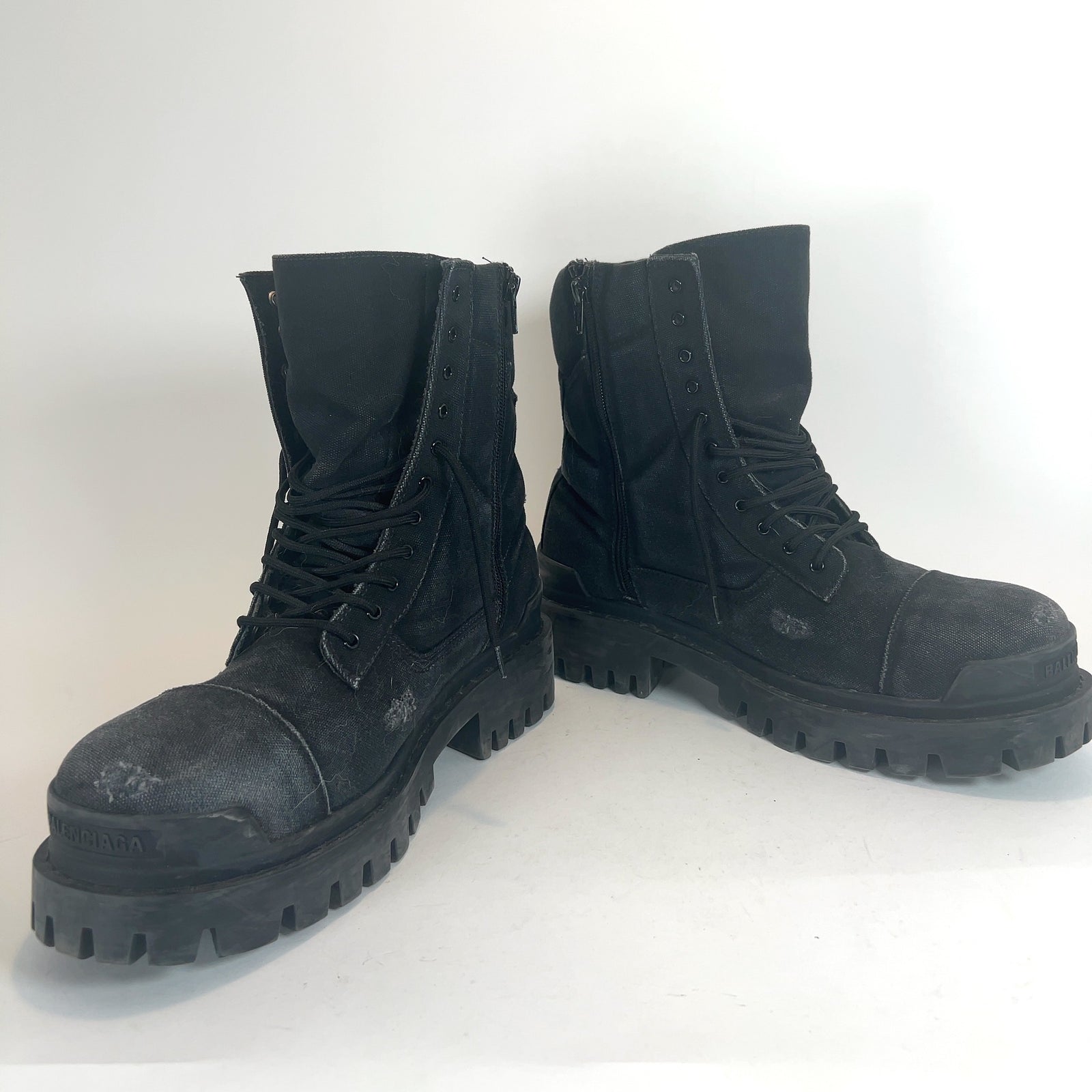 Balenciaga Distressed Canvas Combat Strike Boots