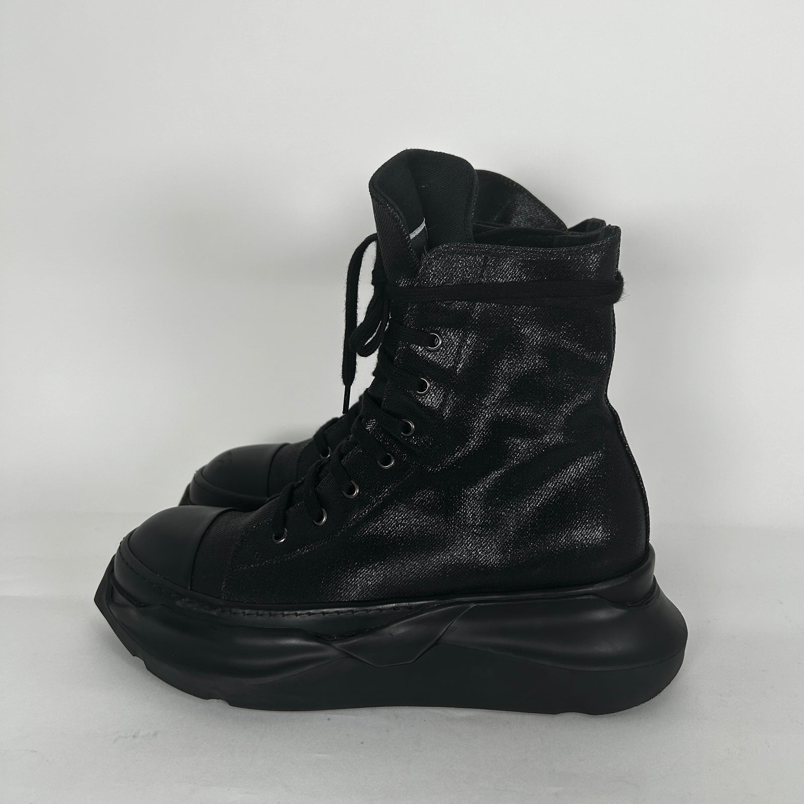 Rick Owens Black Waxed Abstract Ramones Sneaker Size 42.5