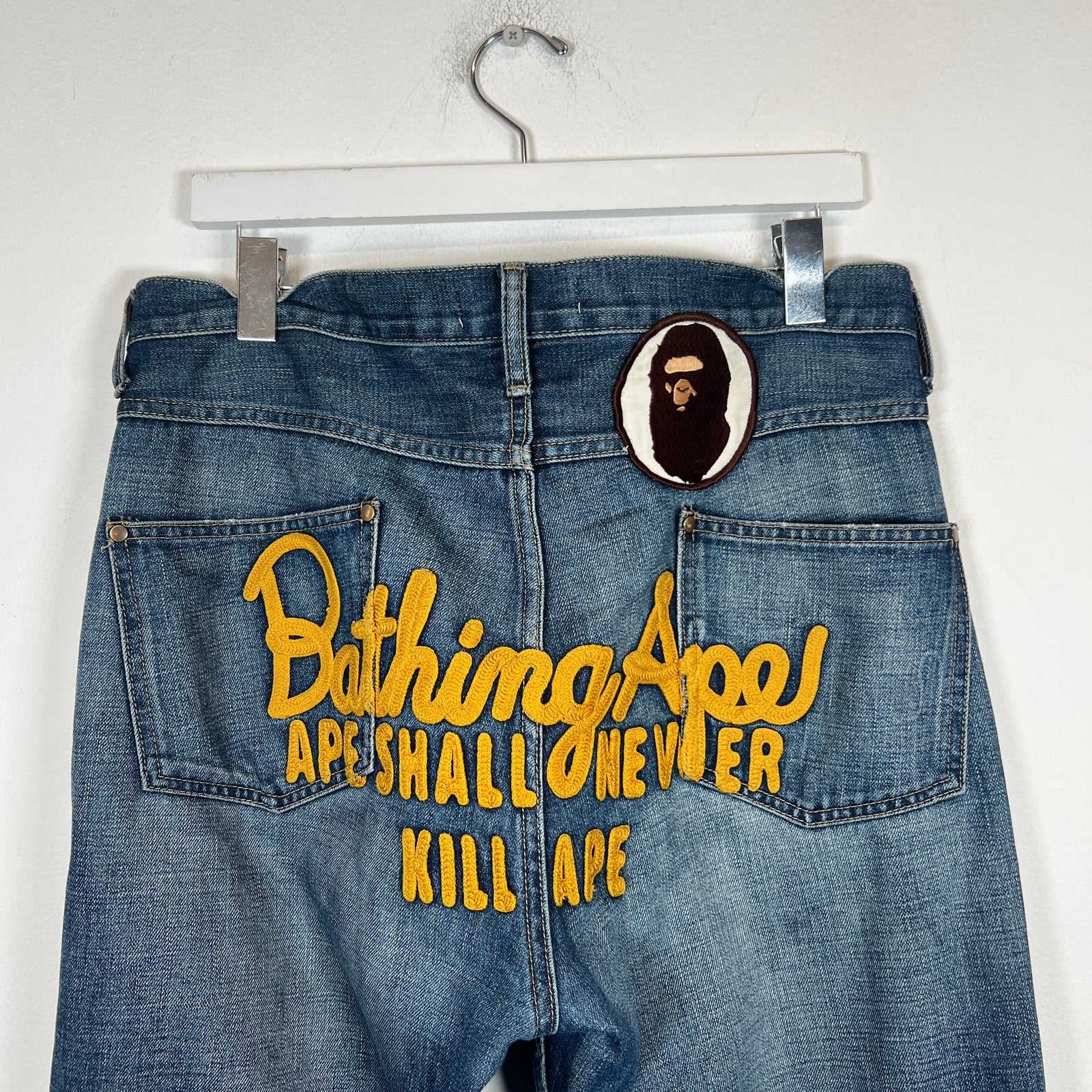 A Bathing Ape Back Logo Embroidered Jeans Size L