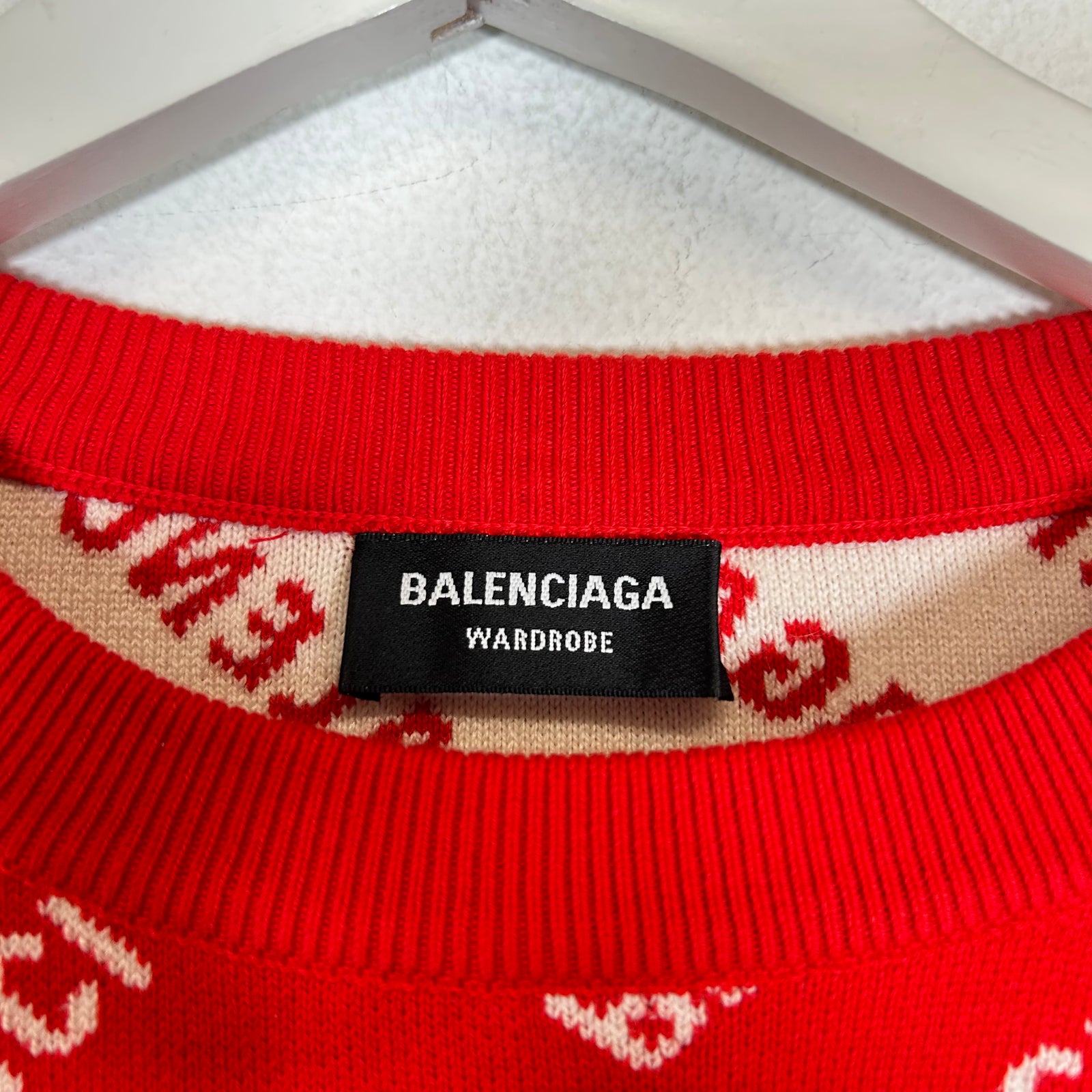 Balenciaga Red Allover Logo Sweater Size S