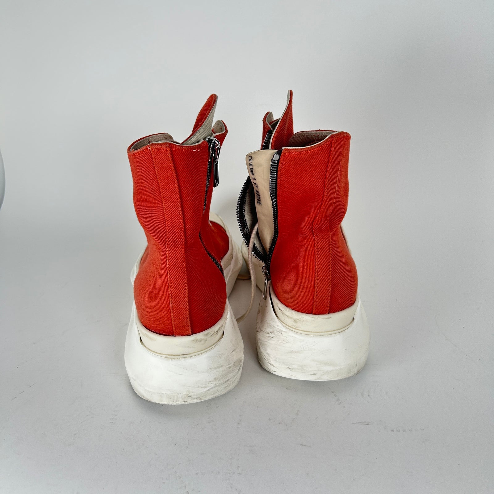 Rick Owens Orange Abstract High-Top Sneaker Size 45