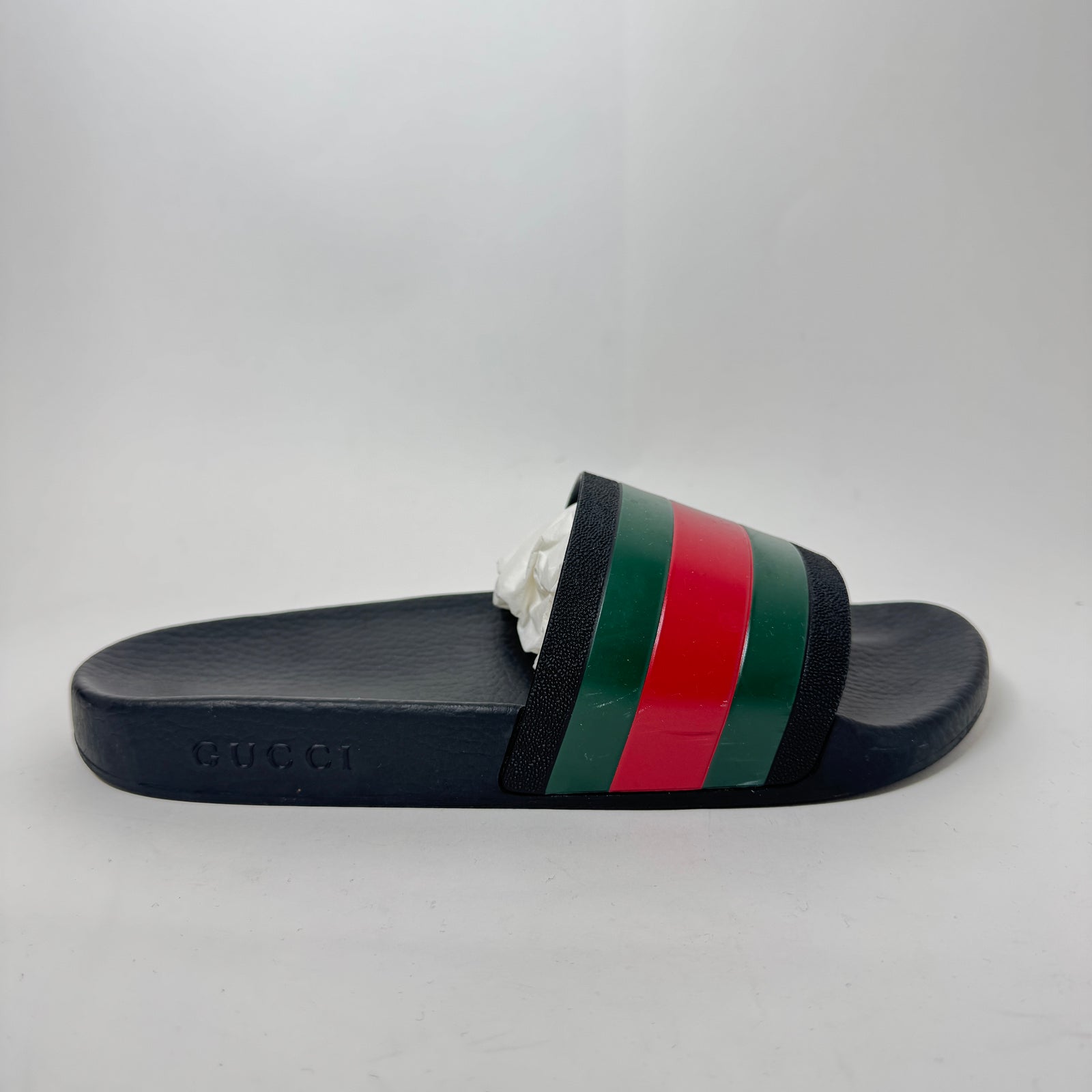 Gucci Black Web Stripe Slides Size GG 9